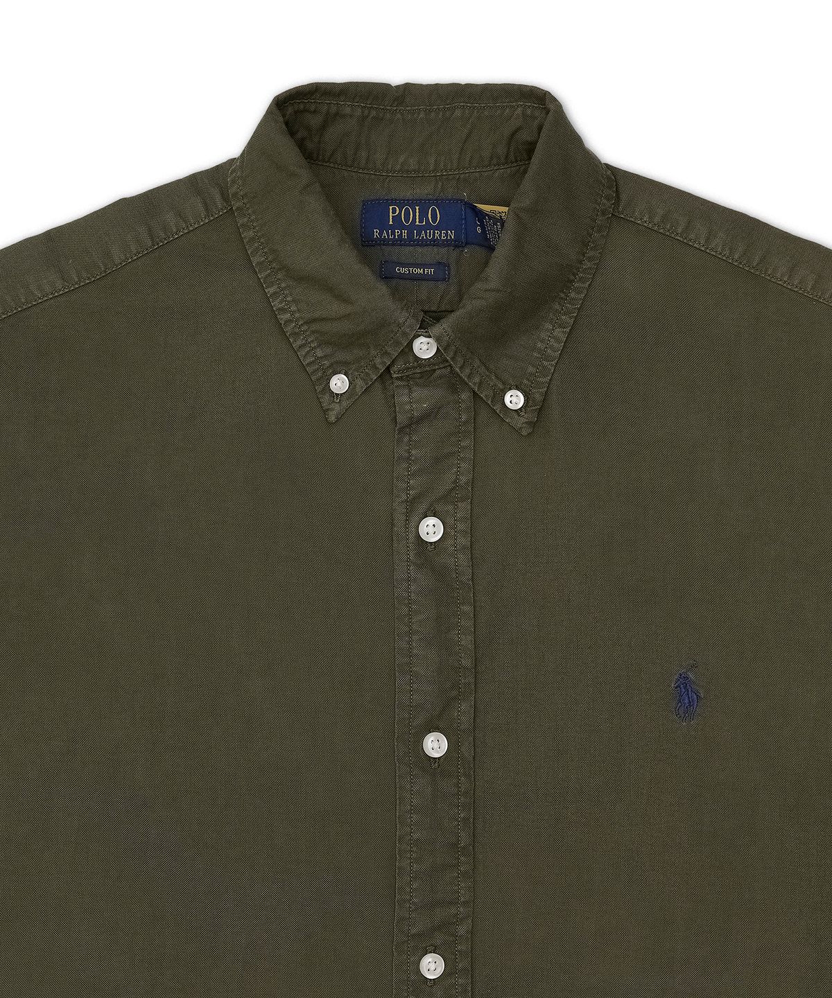 폴로 랄프 로렌(POLO RALPH LAUREN) 커스텀핏 가먼트 다이 옥스포드 셔츠-다크 그린