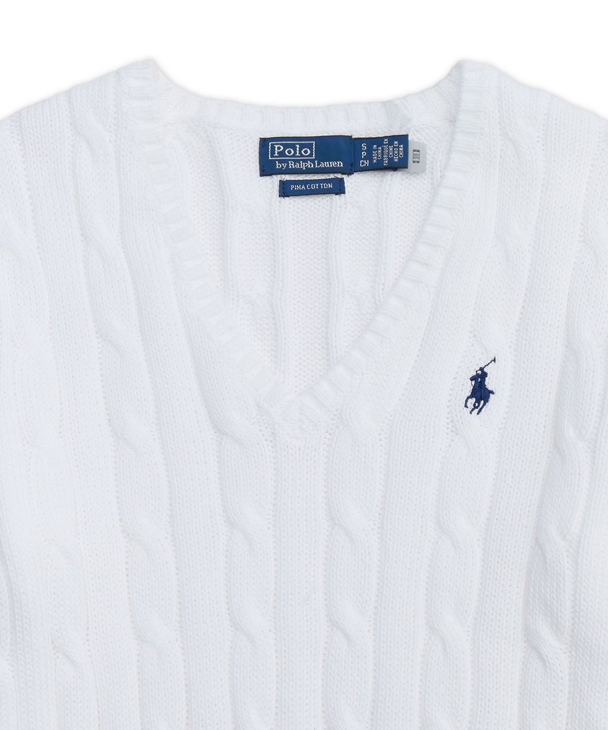 폴로 랄프 로렌(POLO RALPH LAUREN) 케이블 니트 코튼 브이넥 스웨터-화이트