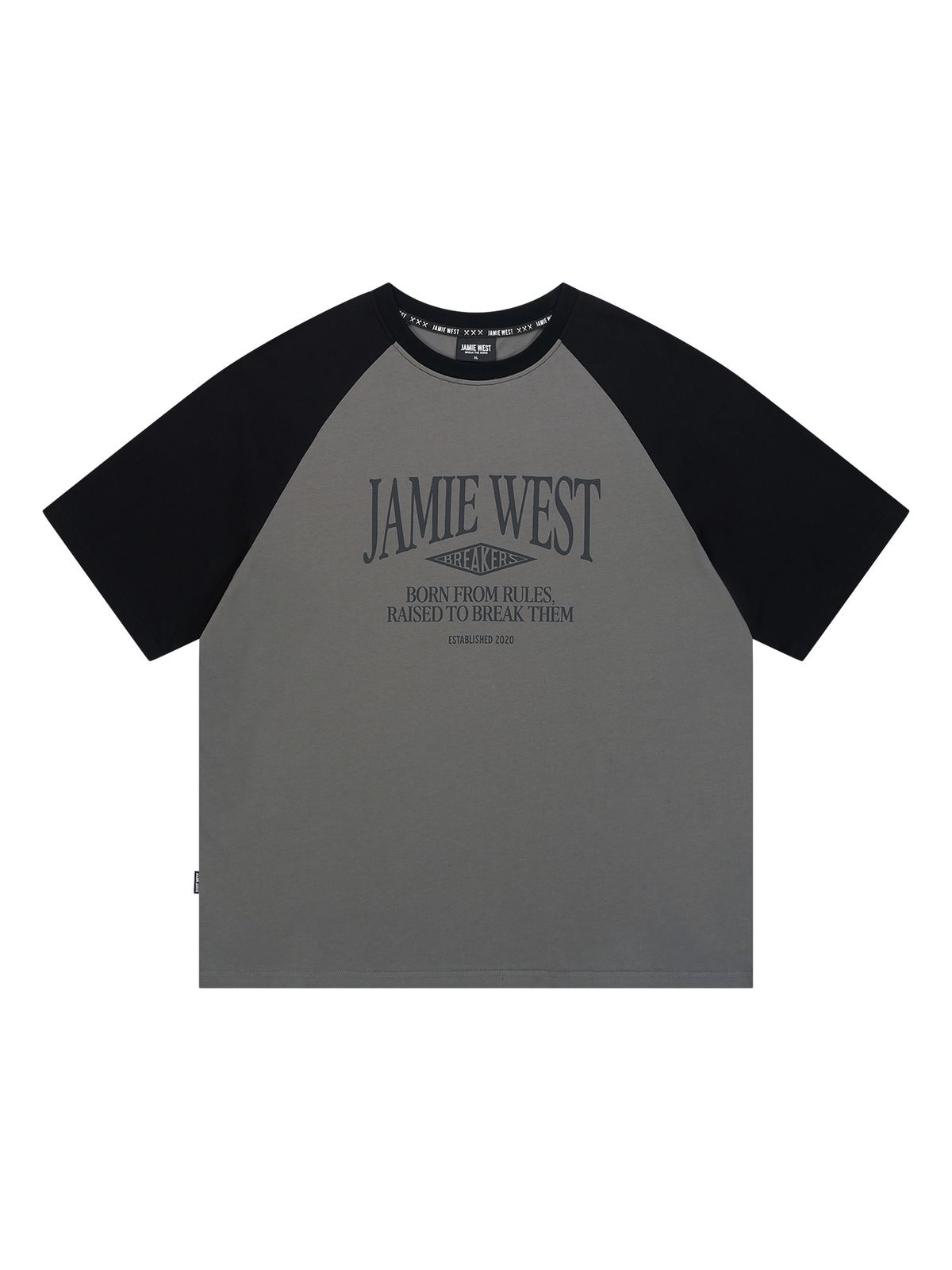 제이미웨스트(JAMIE WEST) 레트로 레터링 레귤러 래글런 티셔츠 (그레이)
