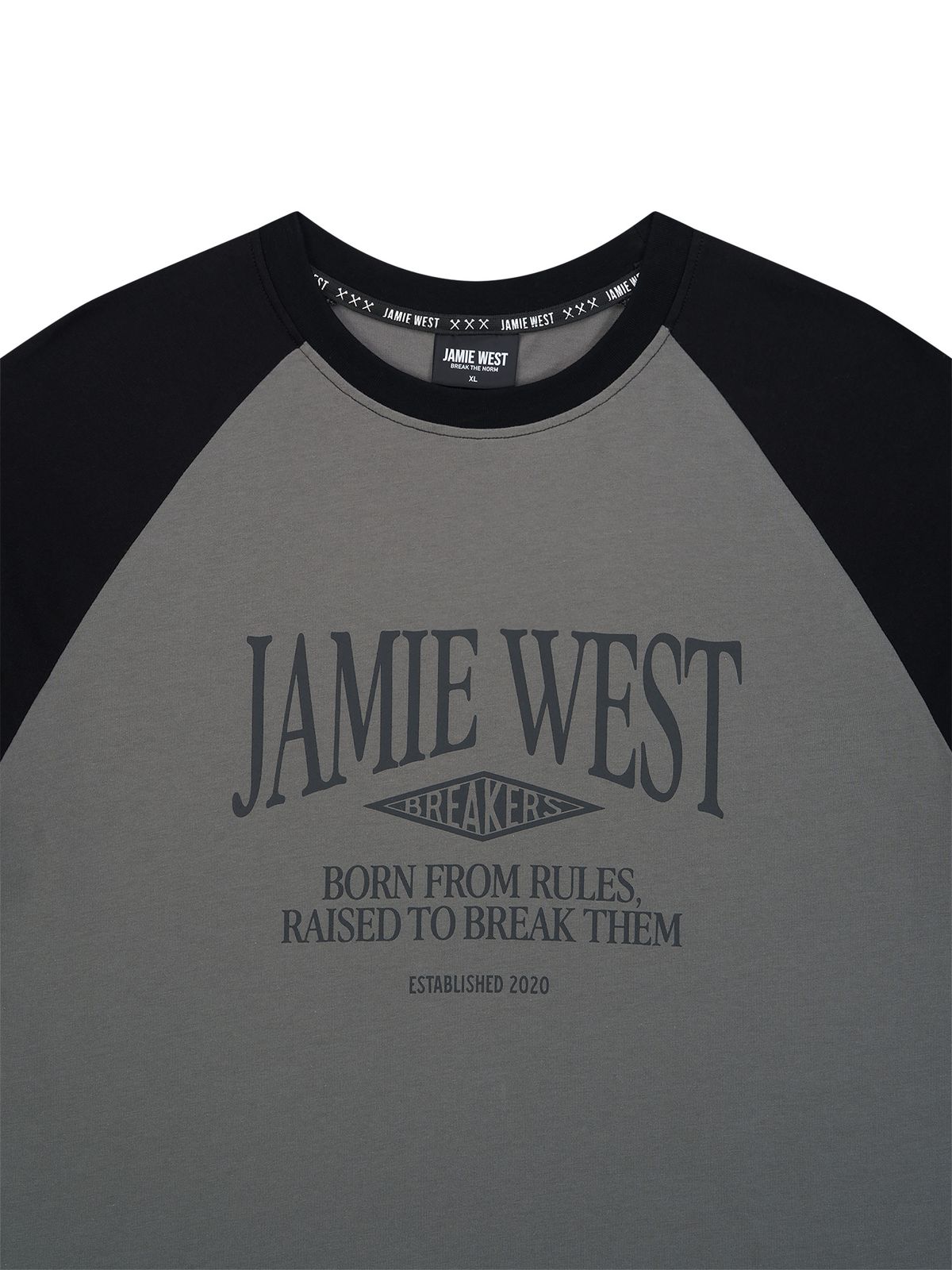 제이미웨스트(JAMIE WEST) 레트로 레터링 레귤러 래글런 티셔츠 (그레이)