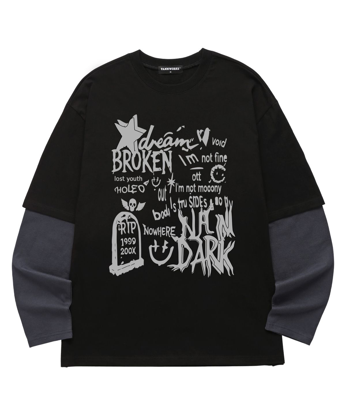 밴웍스(VANNWORKS) 레이어드 BROKEN STAR 롱슬리브 (VVLL0220) 블랙/차콜