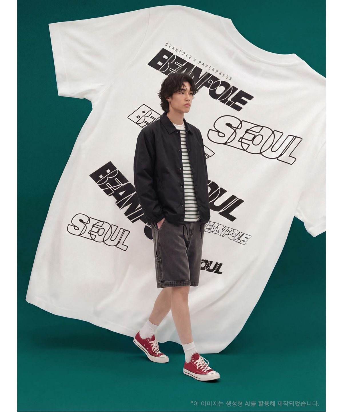 빈폴 멘(BEANPOLE MEN) PAPER PRESS X BEANPOLE 백프린트 코치 아우터  블랙