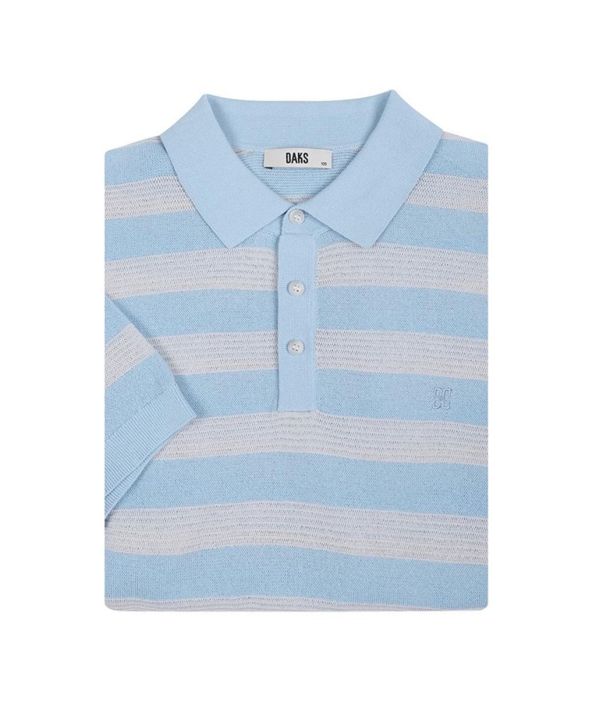 닥스셔츠(DAKS SHIRTS) 스트라이프 반팔 카라니트 블루_DLS1SWTS109B1