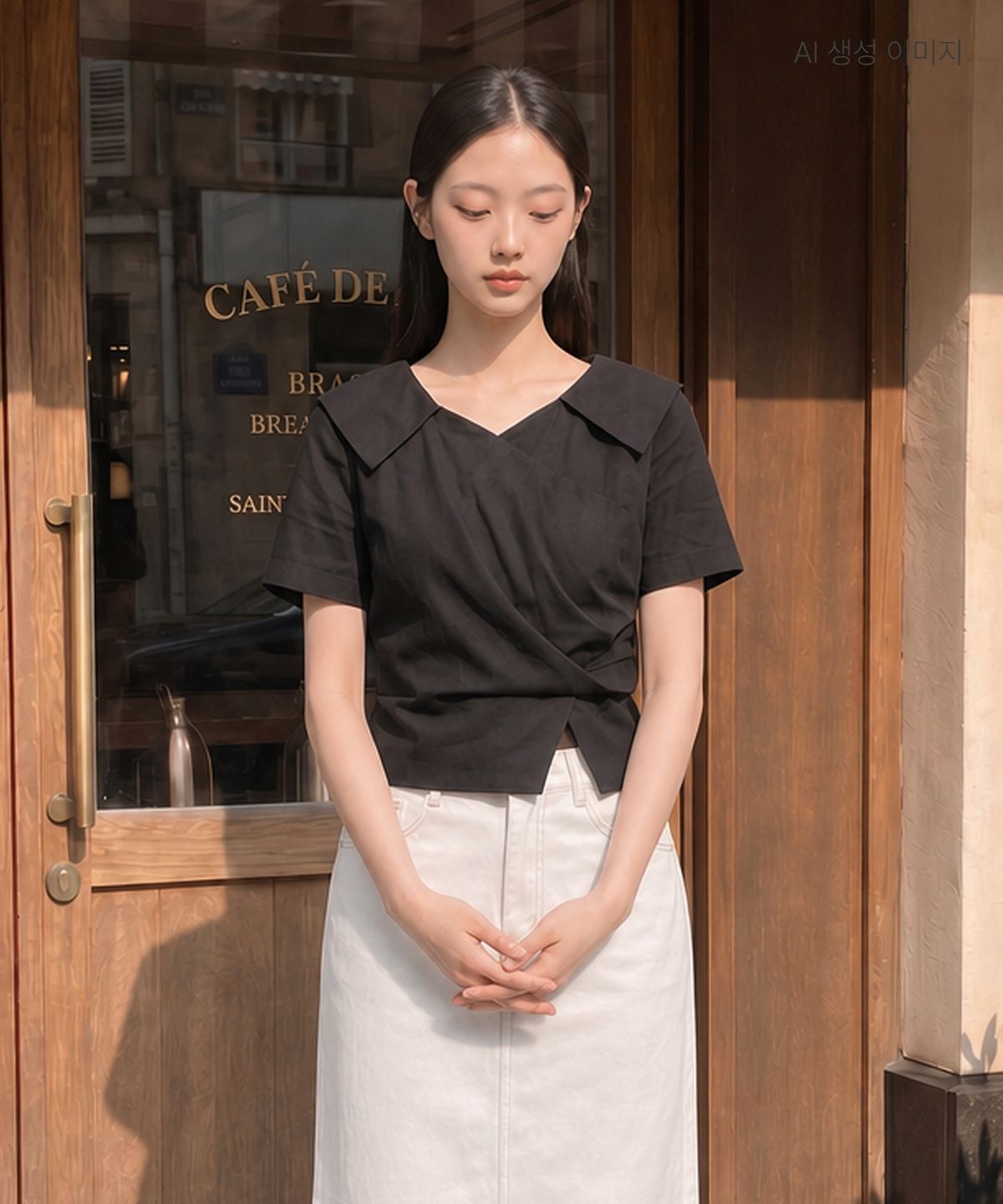 로엠(ROEM) 오픈카라 랩 블라우스 RMBLG25NT2