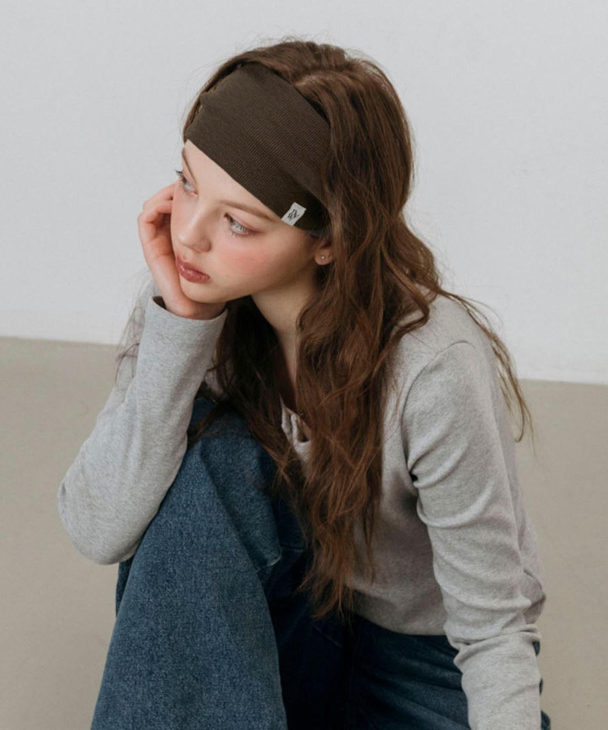 뉴욕웍스(NEWYORKWORKS) 미니멀 리브 와이드 헤어밴드 반다나_BROWN