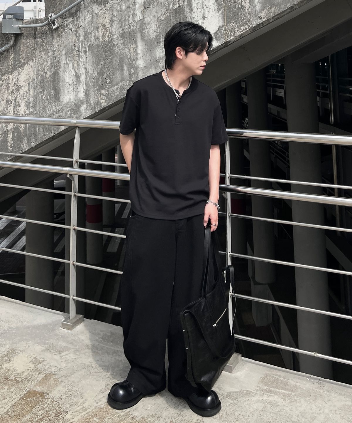 블론드나인(BLOND9) 헨리넥 오버핏 반팔 티셔츠_블랙