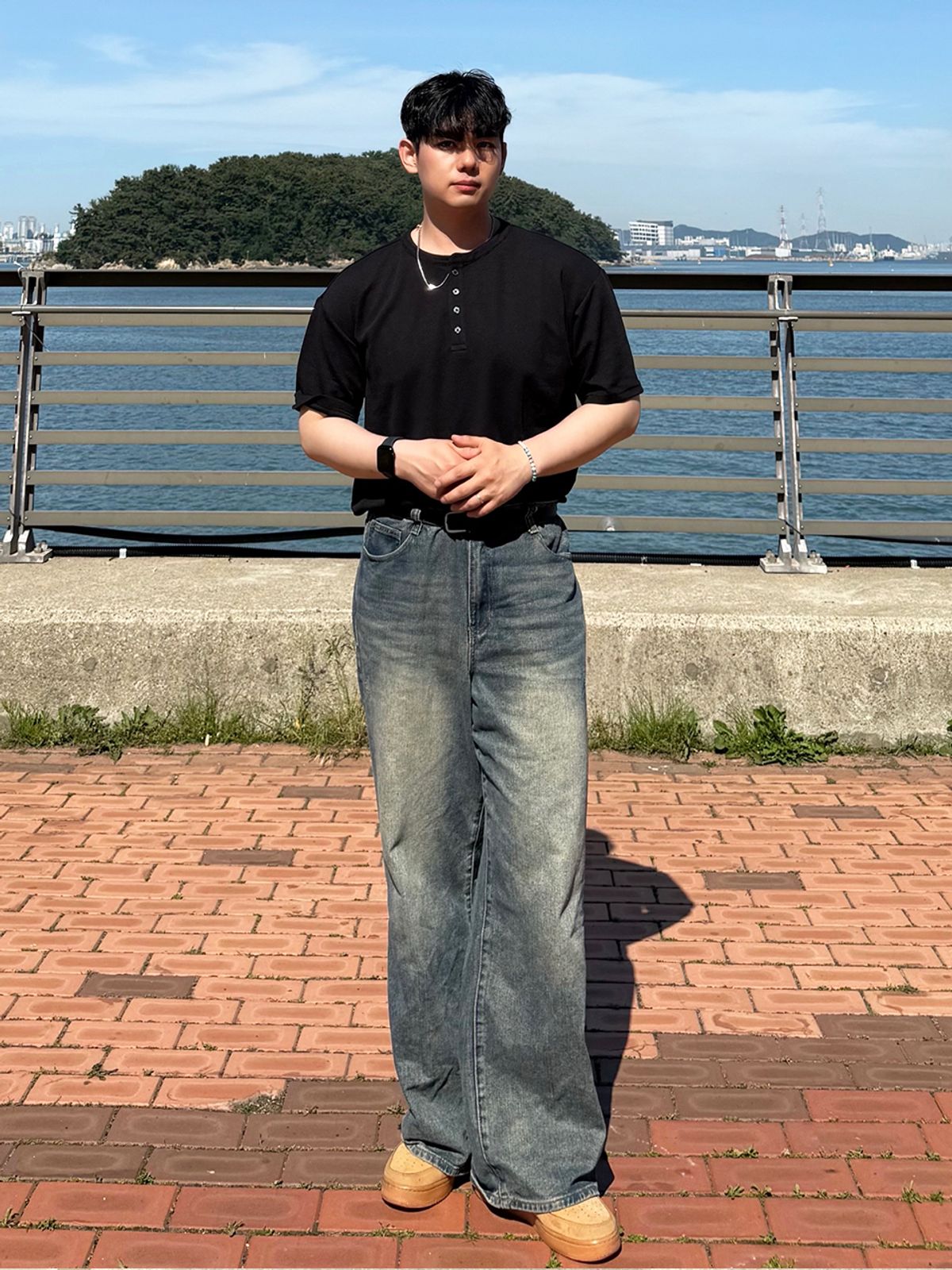 블론드나인(BLOND9) 헨리넥 오버핏 반팔 티셔츠_블랙