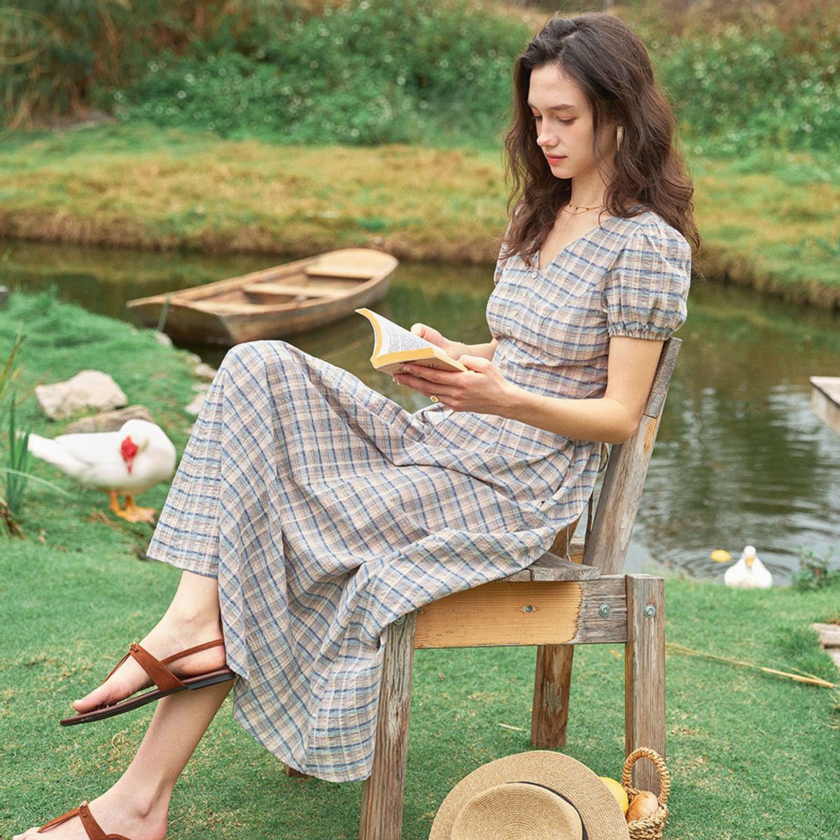 심플레트로(SIMPLE RETRO) SR_Ballad plaid v-neck dress