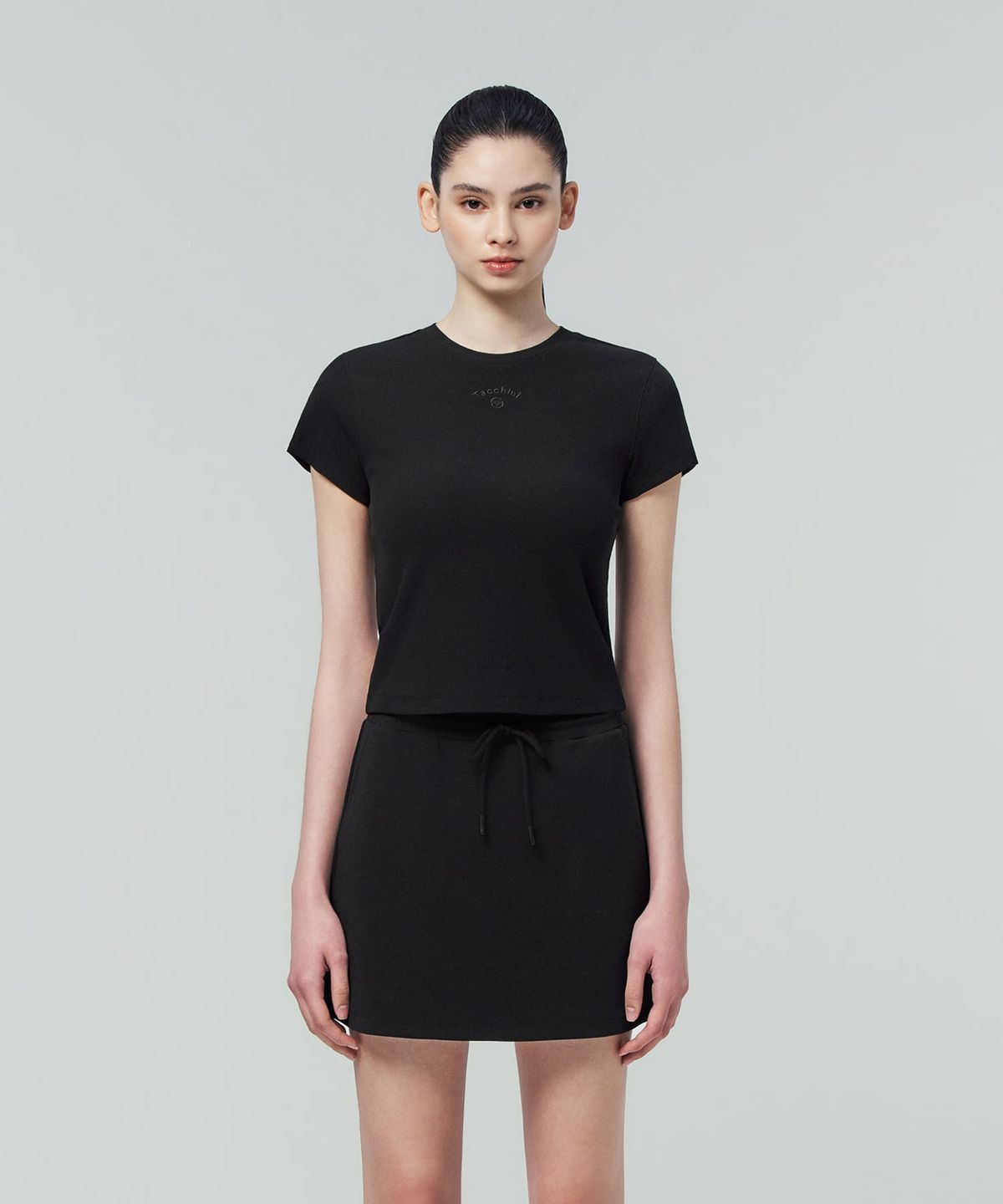 세르지오 타키니(SERGIO TACCHINI) W 슬림 골지립 티셔츠 (Black)