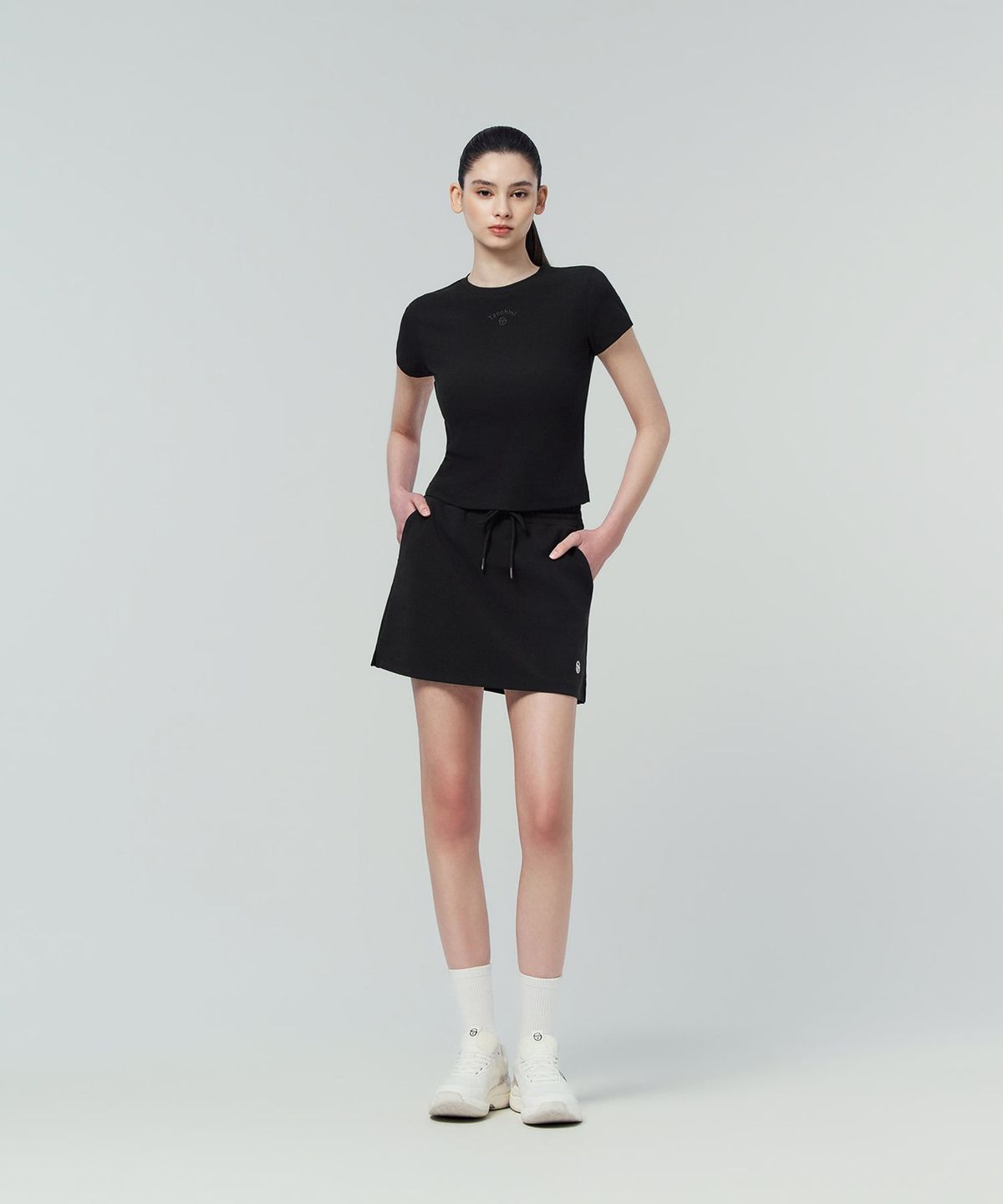세르지오 타키니(SERGIO TACCHINI) W 슬림 골지립 티셔츠 (Black)