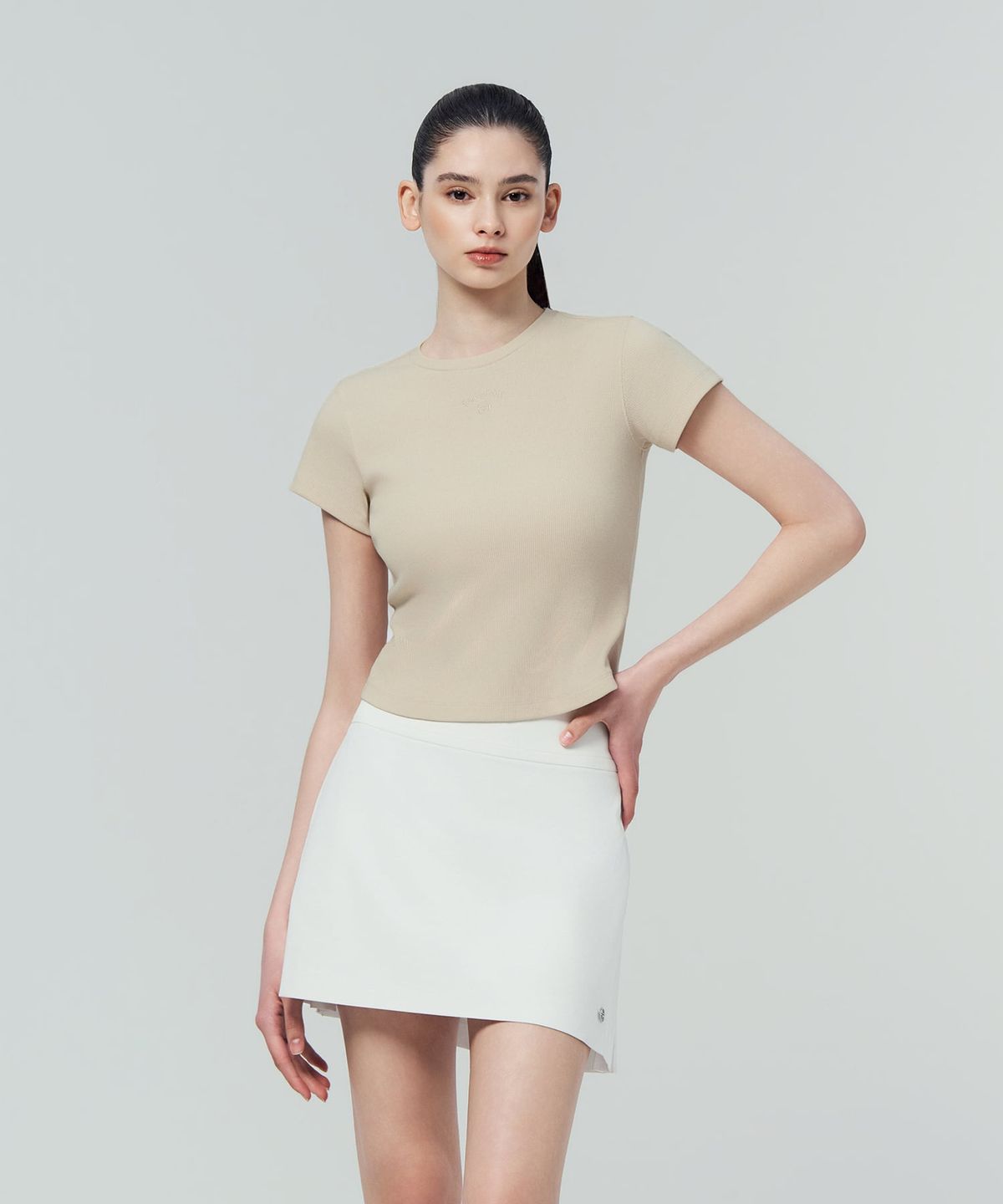 세르지오 타키니(SERGIO TACCHINI) W 슬림 골지립 티셔츠 (L.Beige)