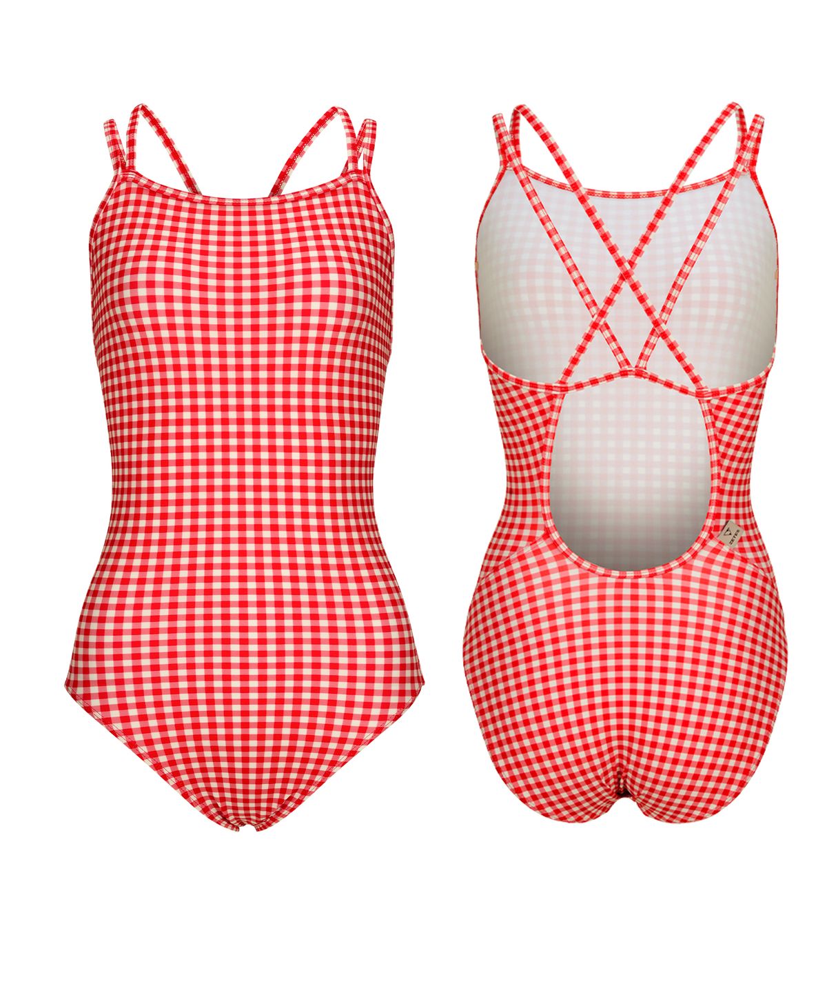 제테스(ZETES) 여성 더블스트랩 크로스백 원피스 수영복 PURE CHECK RED L9A6004