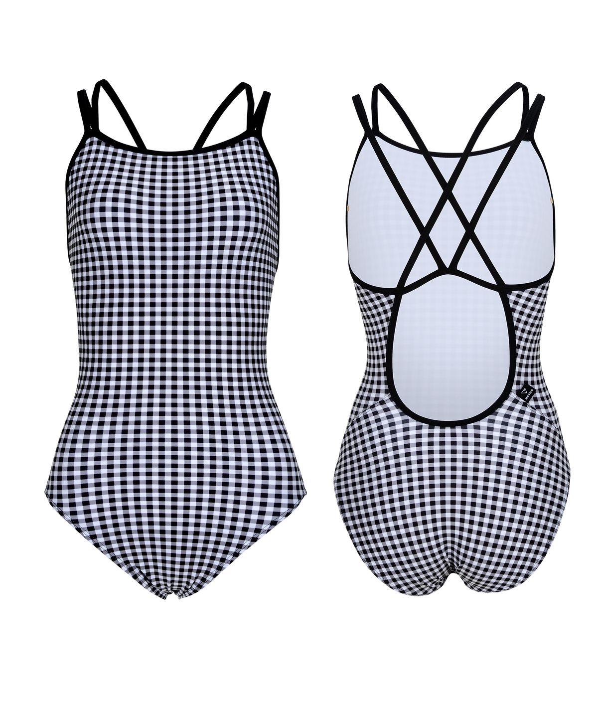 제테스(ZETES) 여성 더블스트랩 크로스백 원피스 수영복 PURE CHECK BLACK L9A6003