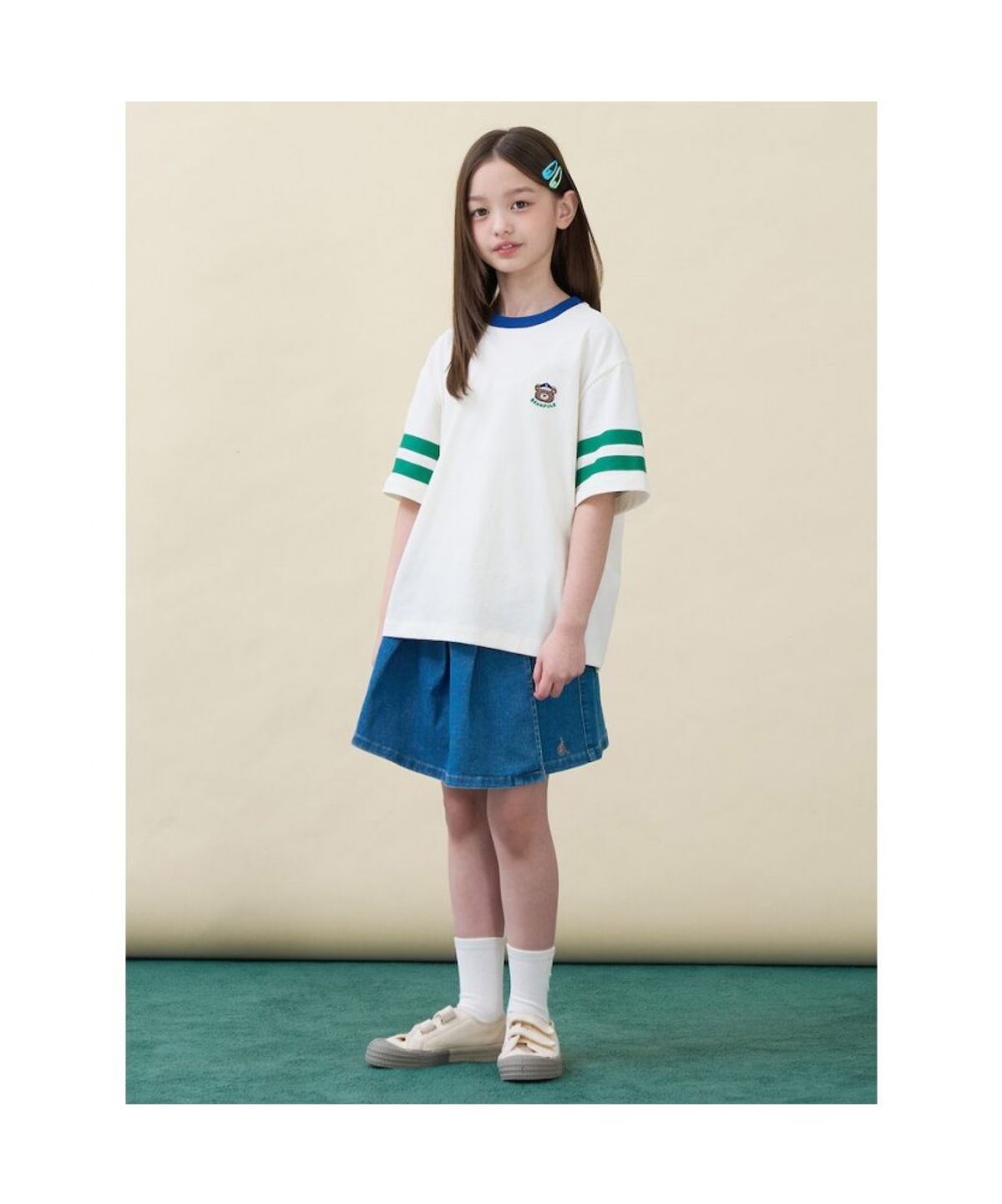 빈폴 키즈(BEANPOLE KIDS) 소매 포인트 곰돌이 달이 그래픽 티셔츠  아이보리 (BI6342U120)