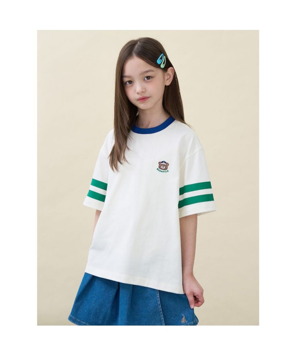 빈폴 키즈(BEANPOLE KIDS) 소매 포인트 곰돌이 달이 그래픽 티셔츠  아이보리 (BI6342U120)