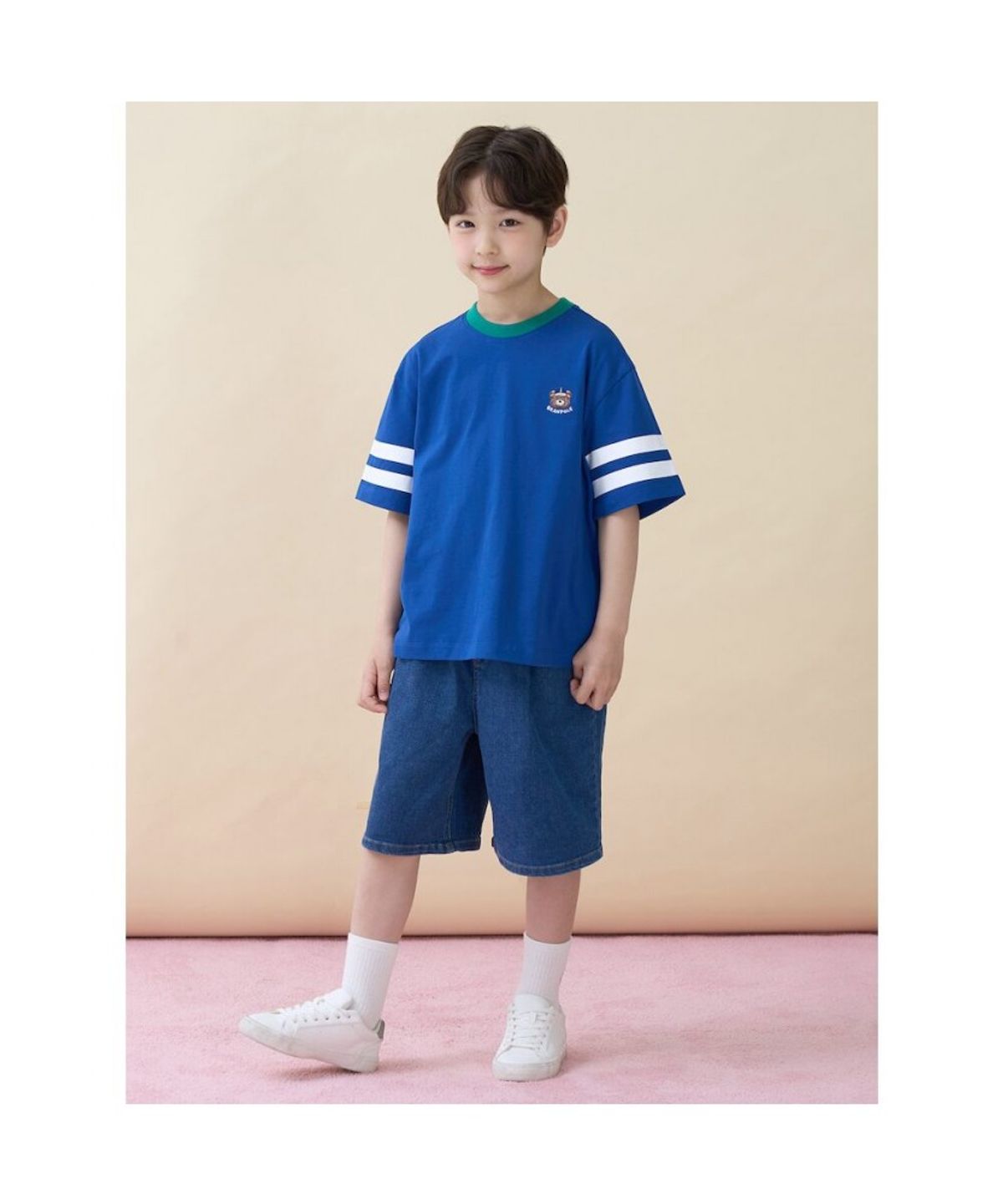 빈폴 키즈(BEANPOLE KIDS) 소매 포인트 곰돌이 달이 그래픽 티셔츠  블루 (BI6342U12P)