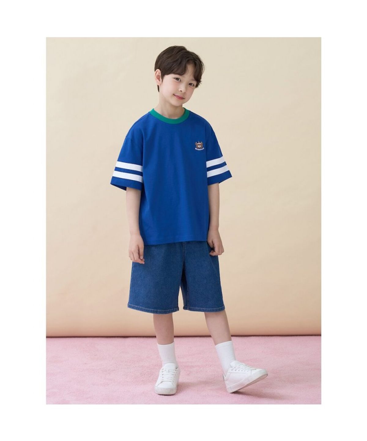 빈폴 키즈(BEANPOLE KIDS) 소매 포인트 곰돌이 달이 그래픽 티셔츠  블루 (BI6342U12P)