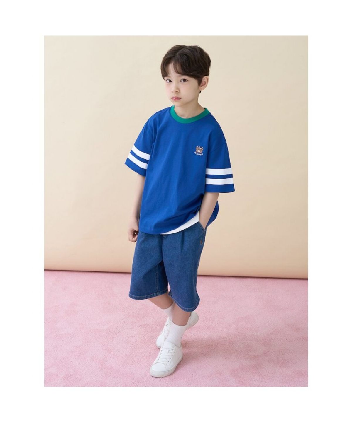 빈폴 키즈(BEANPOLE KIDS) 소매 포인트 곰돌이 달이 그래픽 티셔츠  블루 (BI6342U12P)