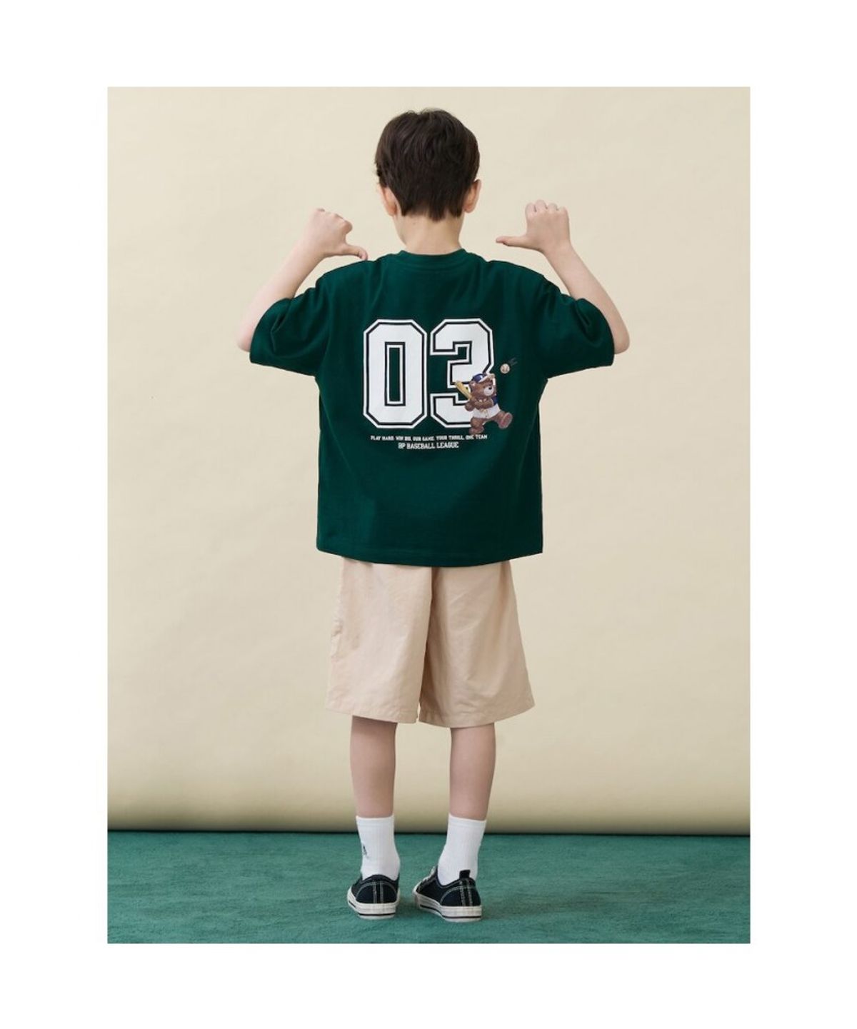 빈폴 키즈(BEANPOLE KIDS) 곰돌이 달이 숫자 그래픽 반팔 티셔츠  그린 (BI6342U13M)