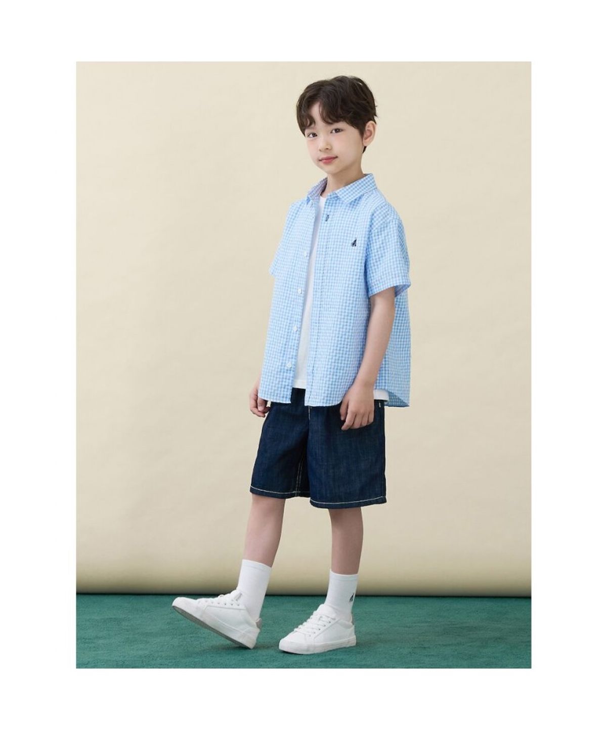 빈폴 키즈(BEANPOLE KIDS) 시어서커 깅엄체크 반소매 셔츠  스카이 블루 (BI6465U03Q)