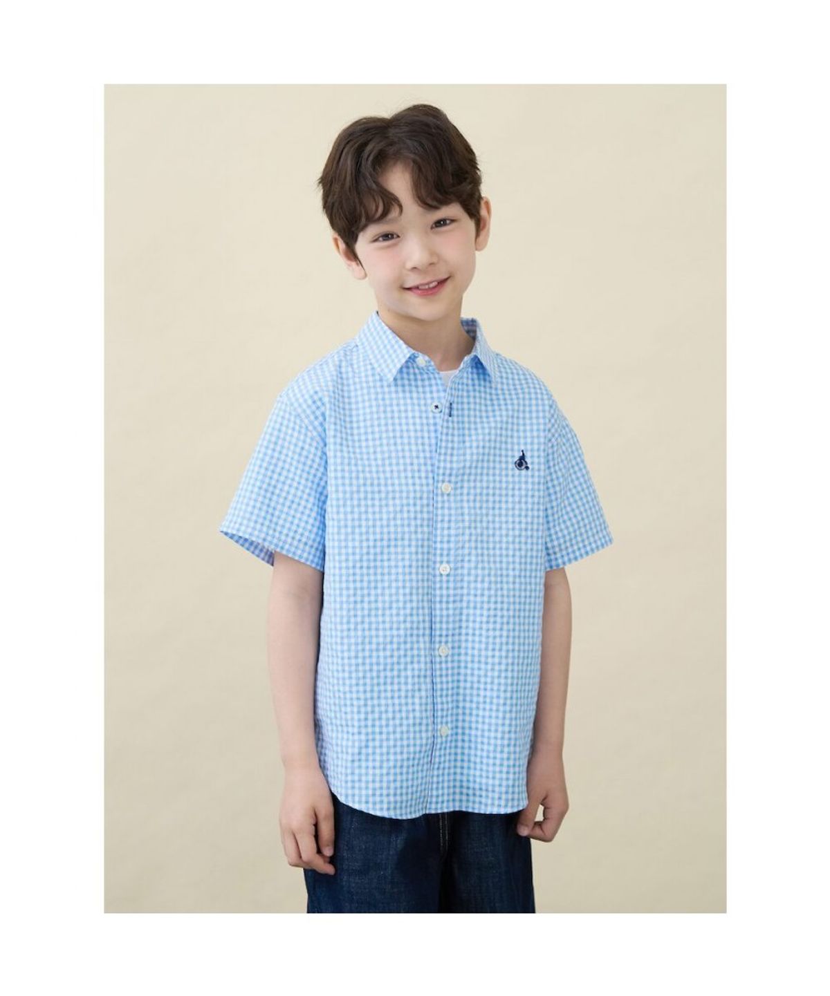 빈폴 키즈(BEANPOLE KIDS) 시어서커 깅엄체크 반소매 셔츠  스카이 블루 (BI6465U03Q)