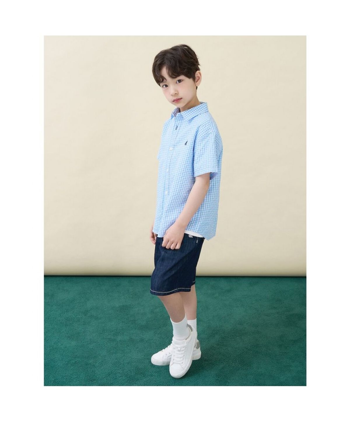 빈폴 키즈(BEANPOLE KIDS) 시어서커 깅엄체크 반소매 셔츠  스카이 블루 (BI6465U03Q)