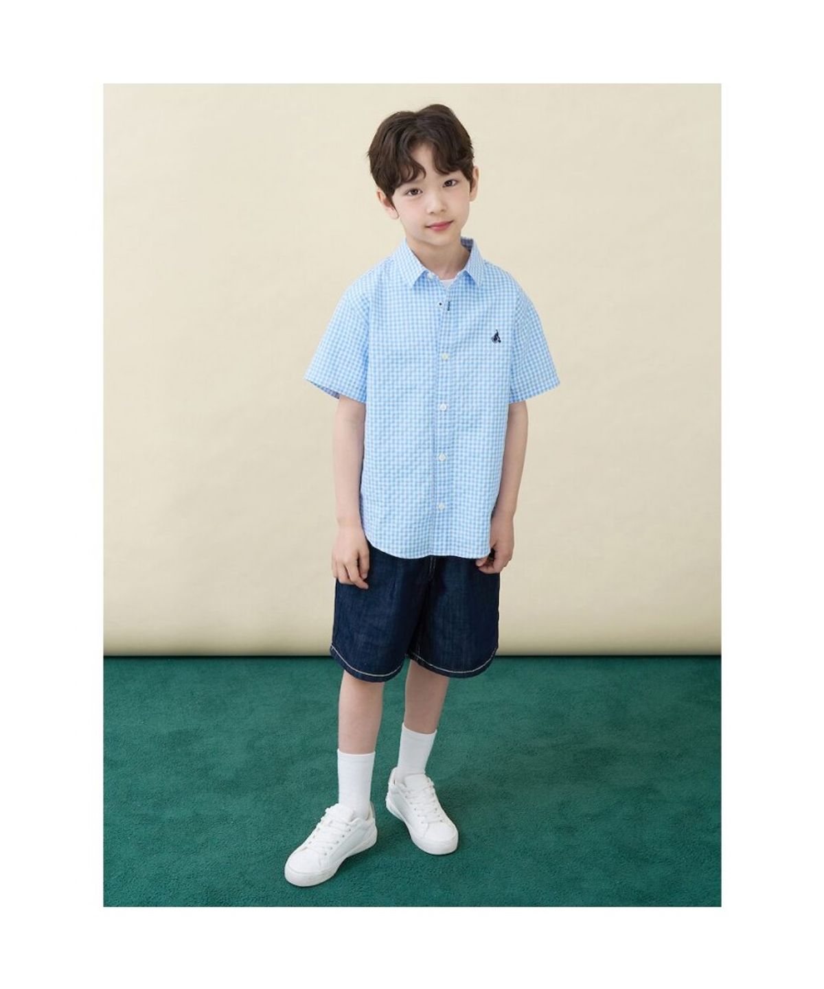 빈폴 키즈(BEANPOLE KIDS) 시어서커 깅엄체크 반소매 셔츠  스카이 블루 (BI6465U03Q)