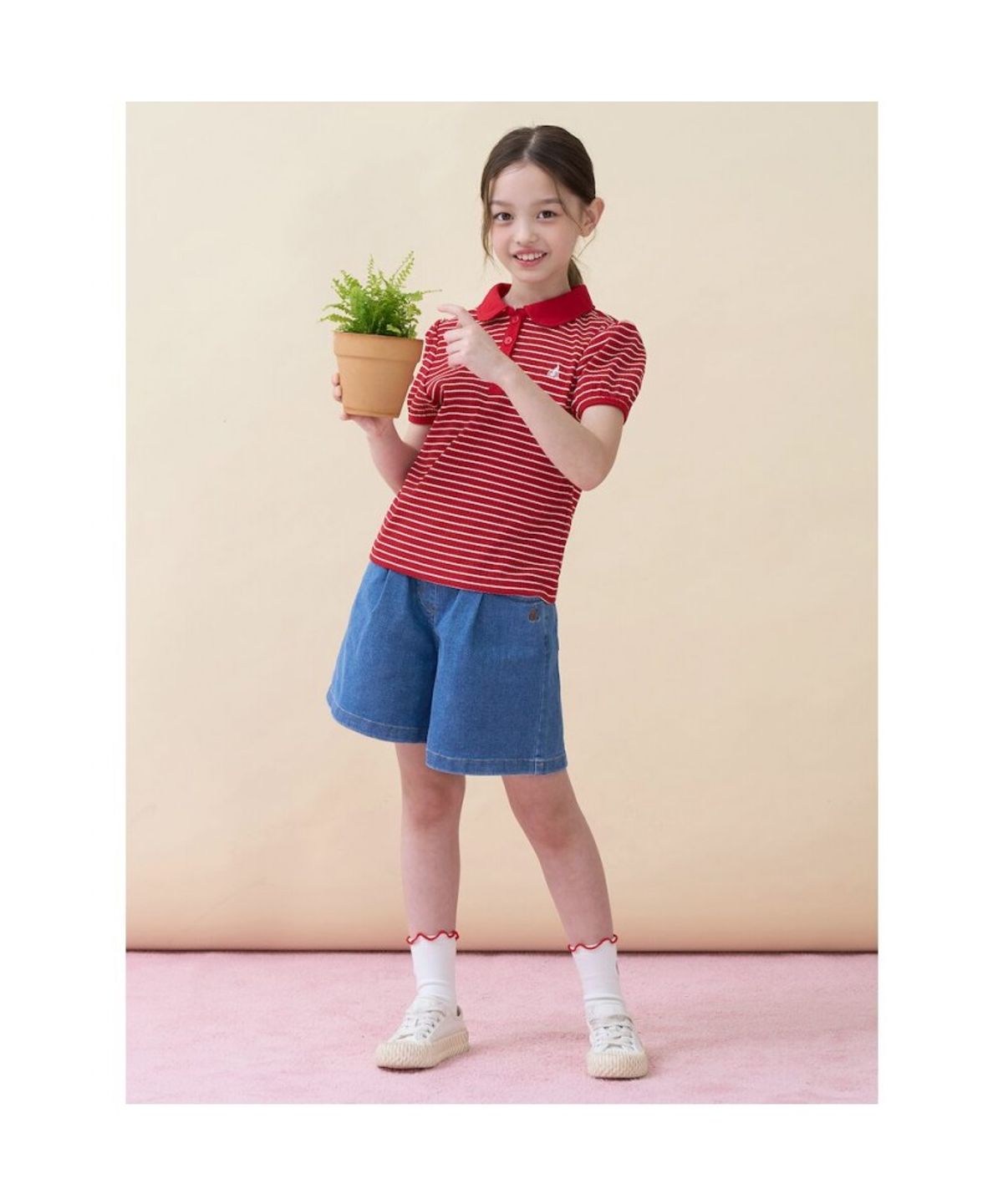 빈폴 키즈(BEANPOLE KIDS) T칼라 스트라이프 골지 반소매 티셔츠 (BI6342G066)