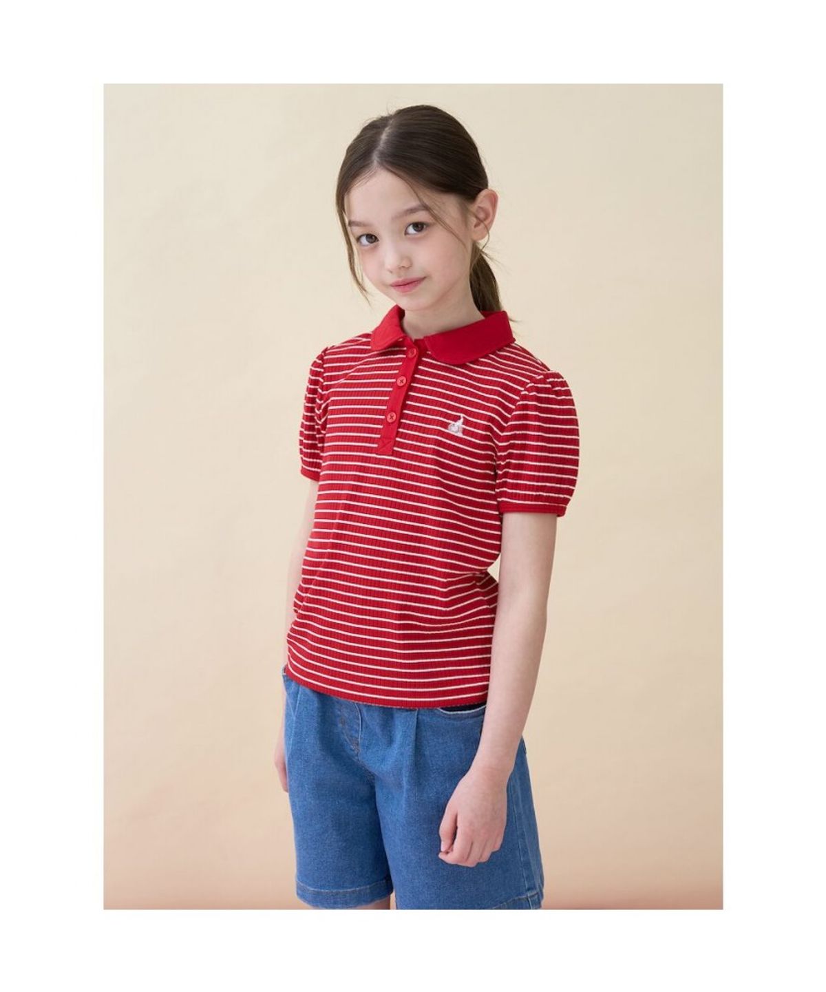 빈폴 키즈(BEANPOLE KIDS) T칼라 스트라이프 골지 반소매 티셔츠 (BI6342G066)