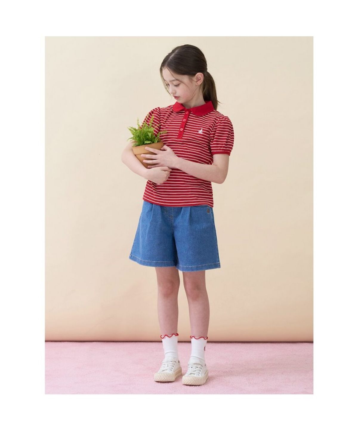 빈폴 키즈(BEANPOLE KIDS) T칼라 스트라이프 골지 반소매 티셔츠 (BI6342G066)