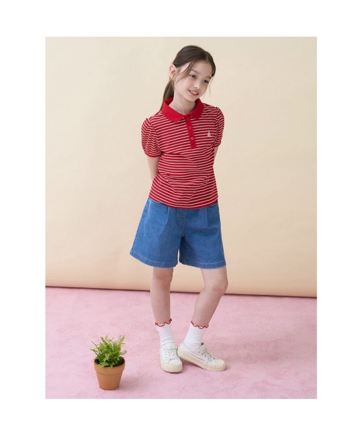 빈폴 키즈(BEANPOLE KIDS) T칼라 스트라이프 골지 반소매 티셔츠 (BI6342G066)