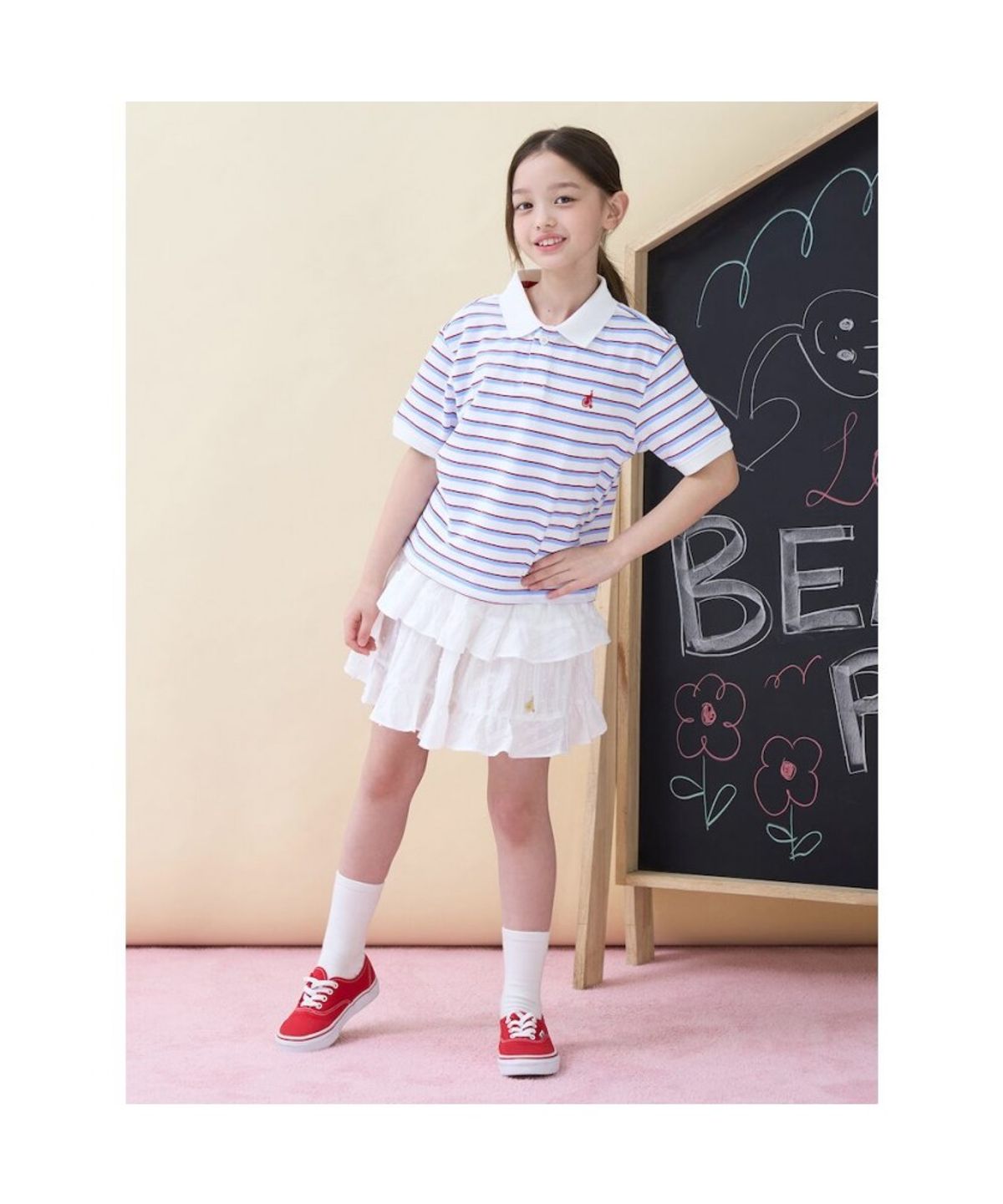 빈폴 키즈(BEANPOLE KIDS) 여아 멀티스트라이프 피케 티셔츠  아이보리 (BI6442G020)