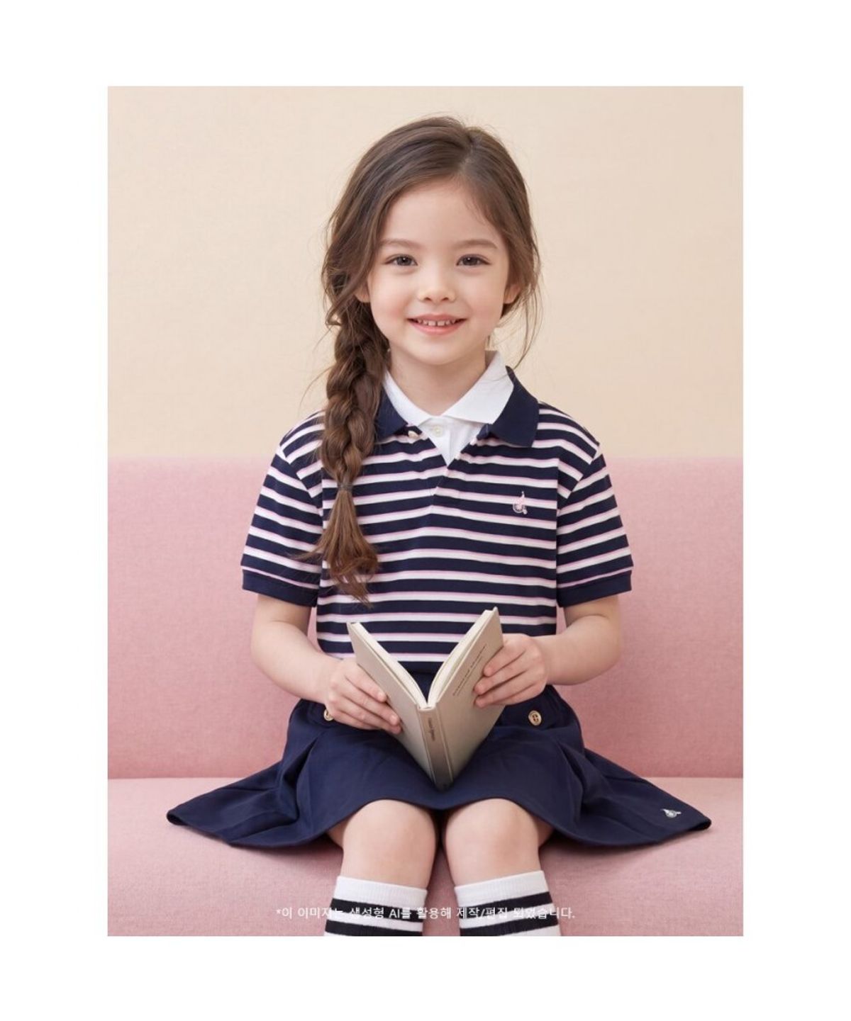 빈폴 키즈(BEANPOLE KIDS) 여아 멀티스트라이프 피케 티셔츠  네이비 (BI6442G02R)