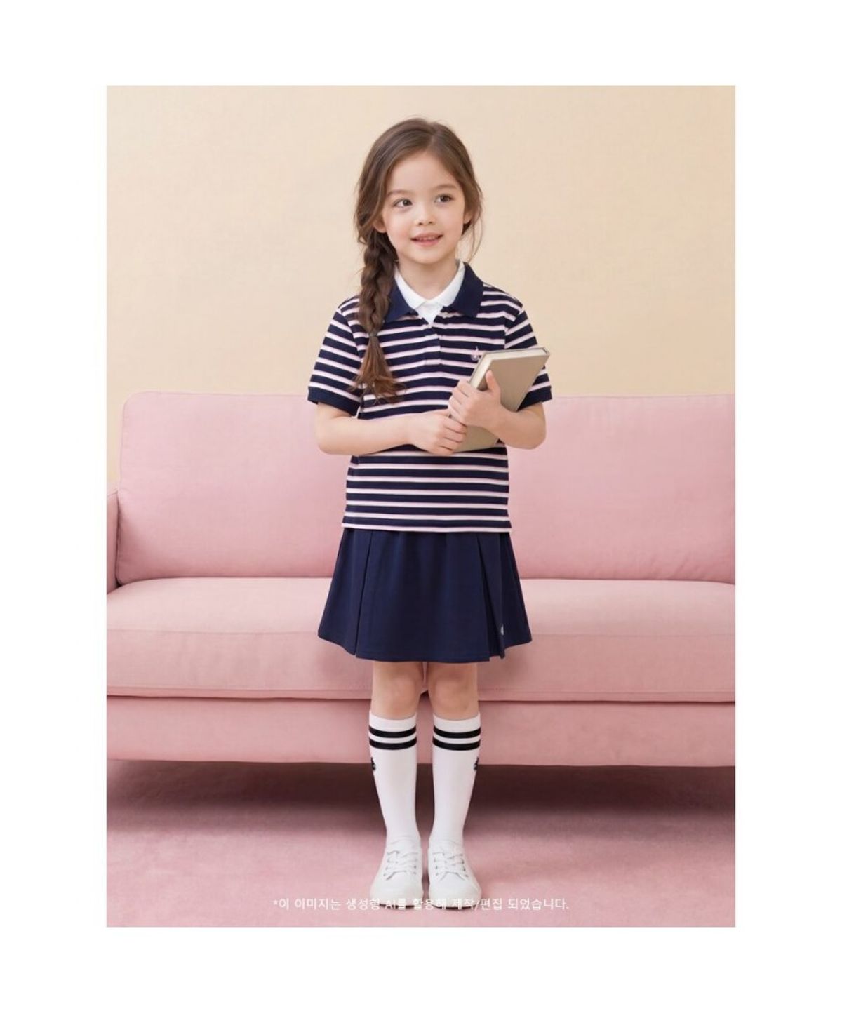 빈폴 키즈(BEANPOLE KIDS) 여아 멀티스트라이프 피케 티셔츠  네이비 (BI6442G02R)