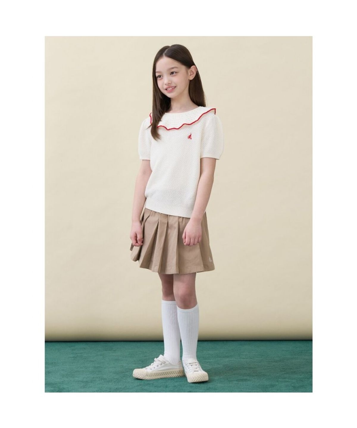 빈폴 키즈(BEANPOLE KIDS) 여아 러블리넥 면 반소매 니트  아이보리 (BI6451G020)