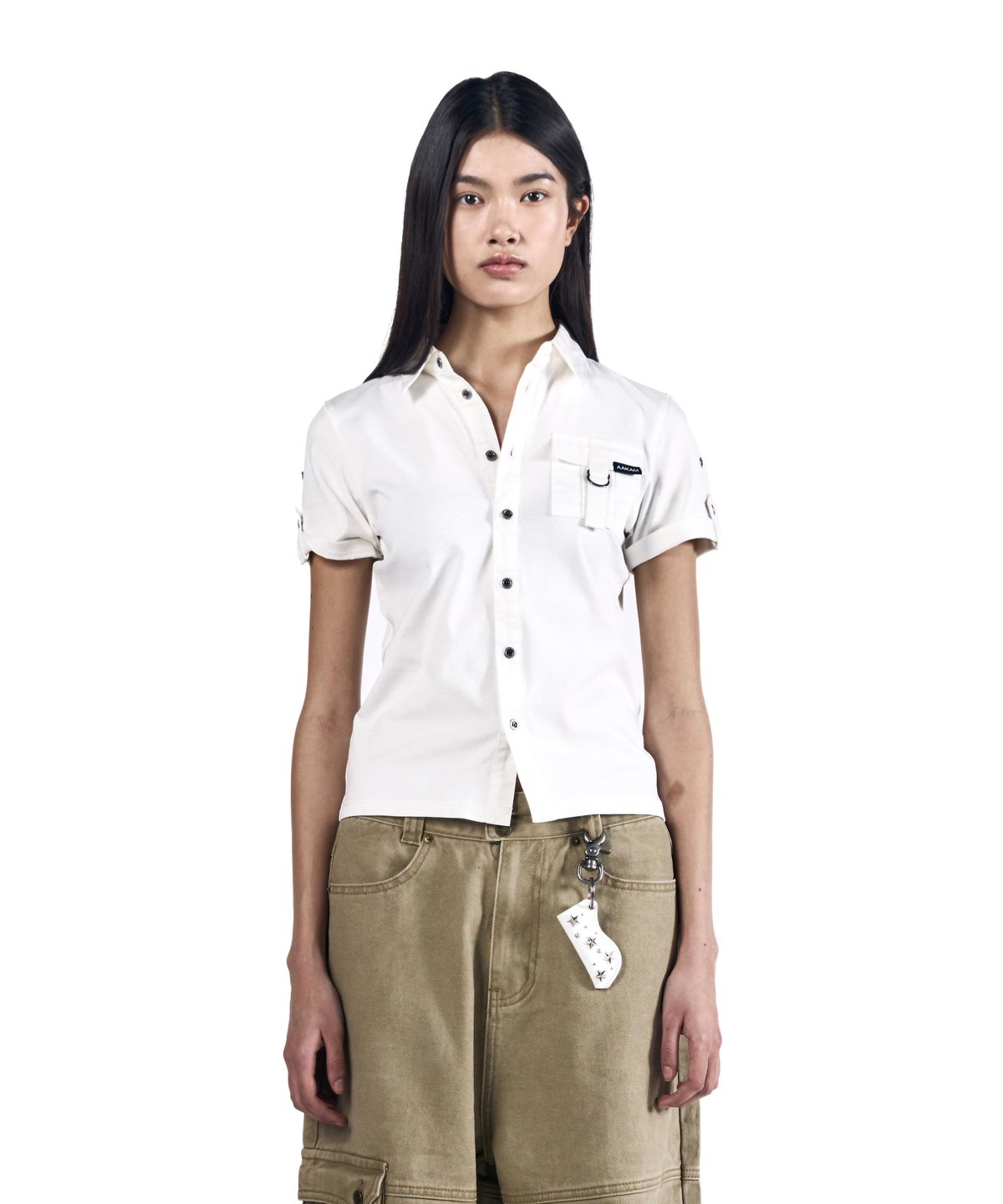 아캄(AAKAM) Roll-Up Pocket Shirts (White)
