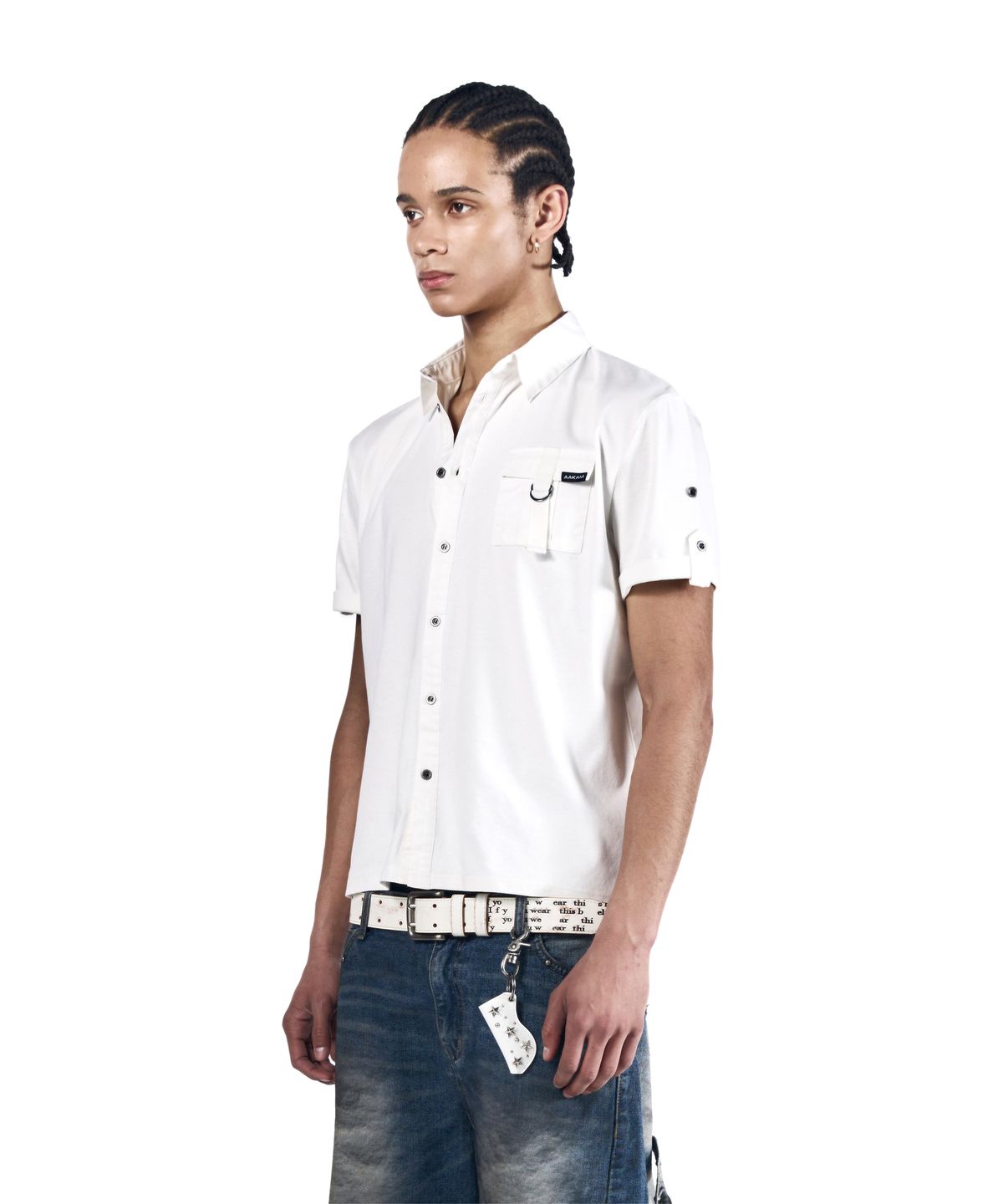 아캄(AAKAM) Roll-Up Pocket Shirts (White)