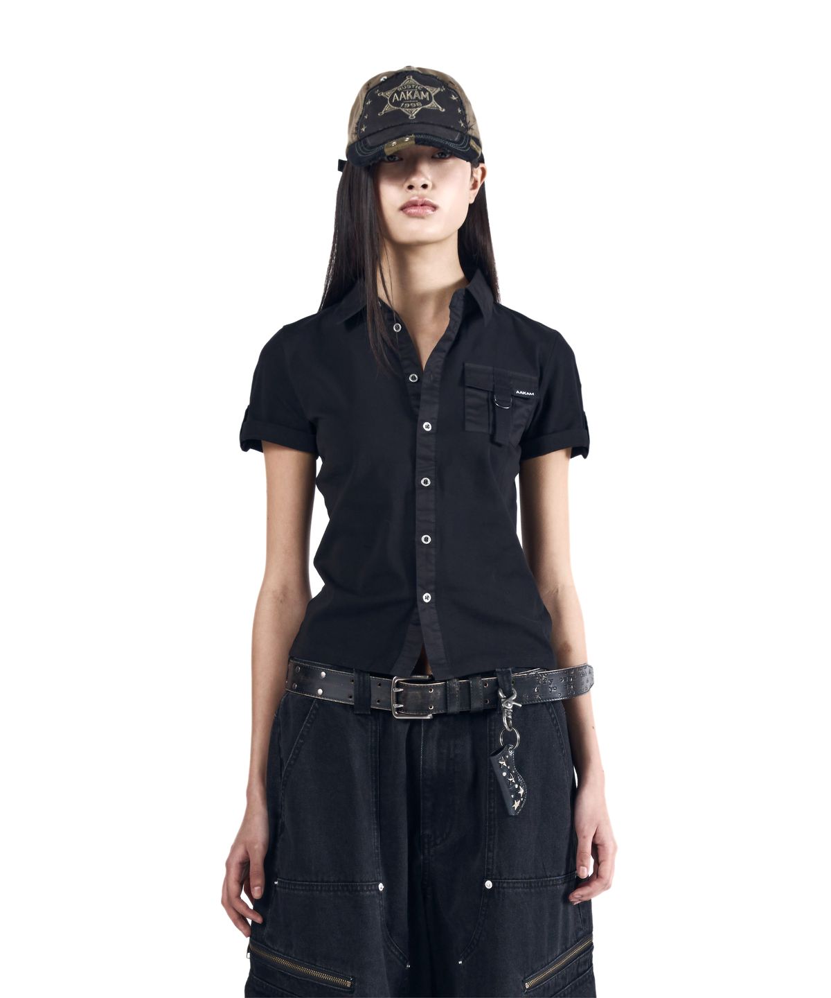 아캄(AAKAM) Roll-Up Pocket Shirts (Black)