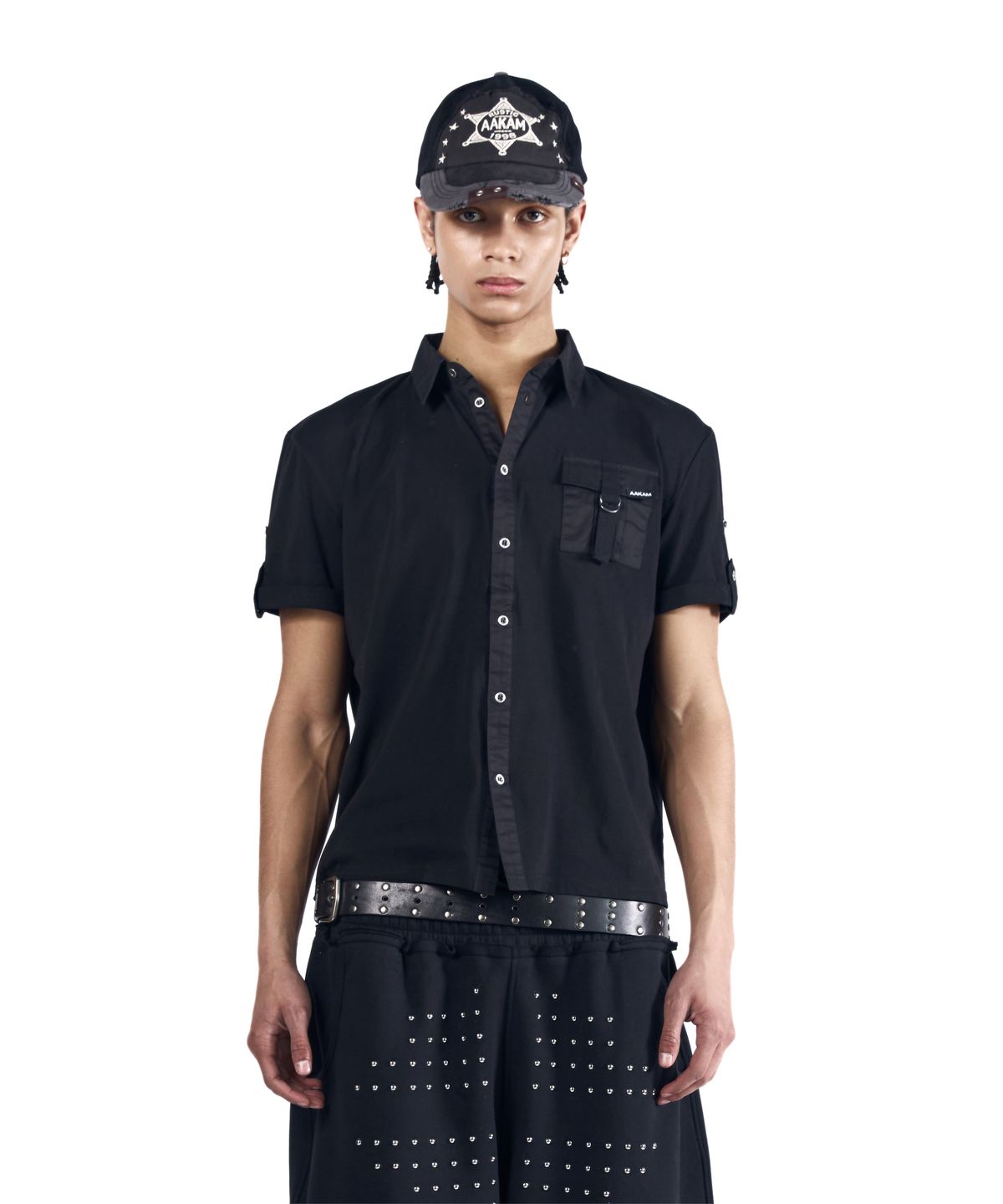 아캄(AAKAM) Roll-Up Pocket Shirts (Black)