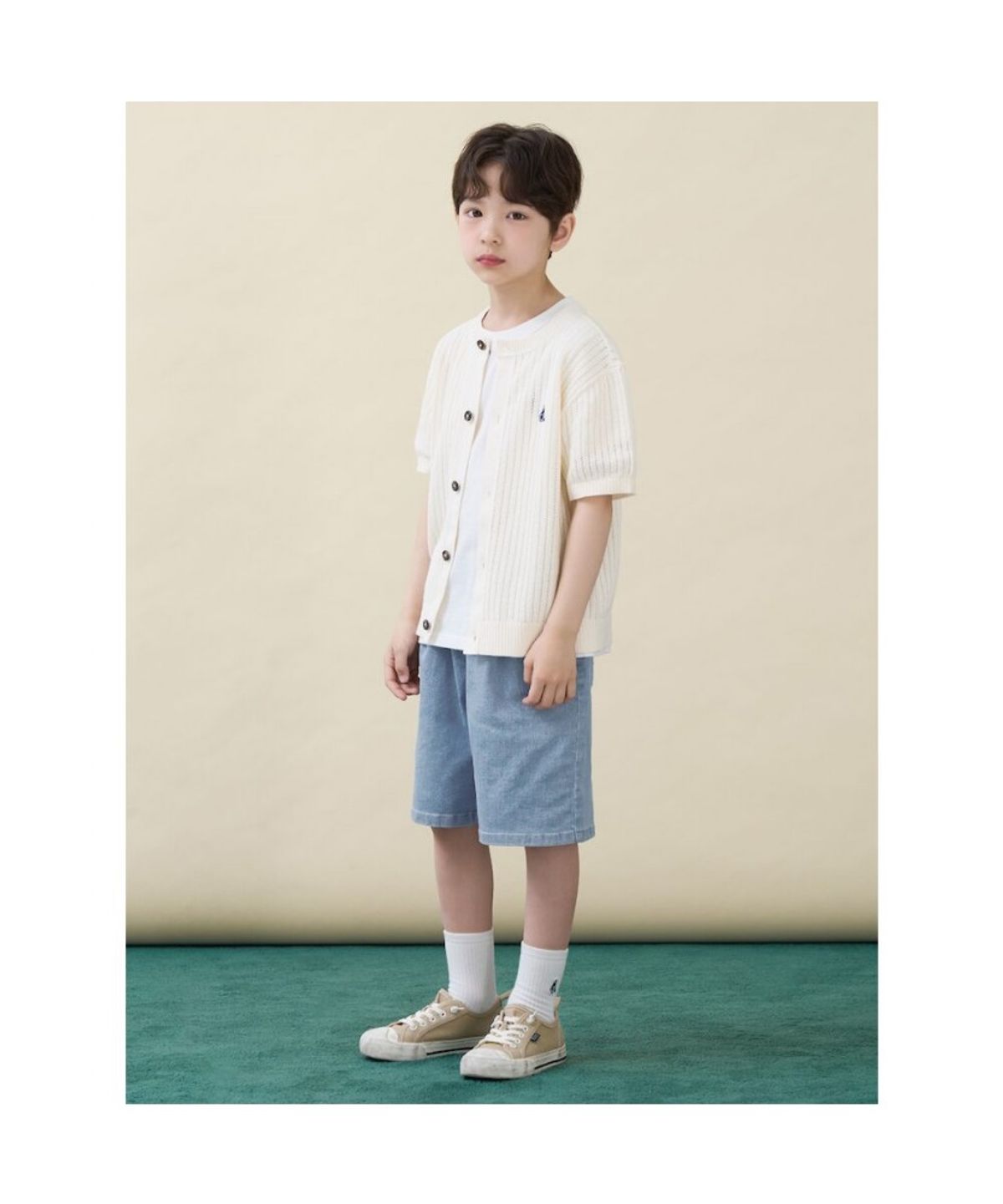 빈폴 키즈(BEANPOLE KIDS) [솔솔니트] 반소매 면 크로쉐 라운드 카디건  아이보리 (BI645AU010)