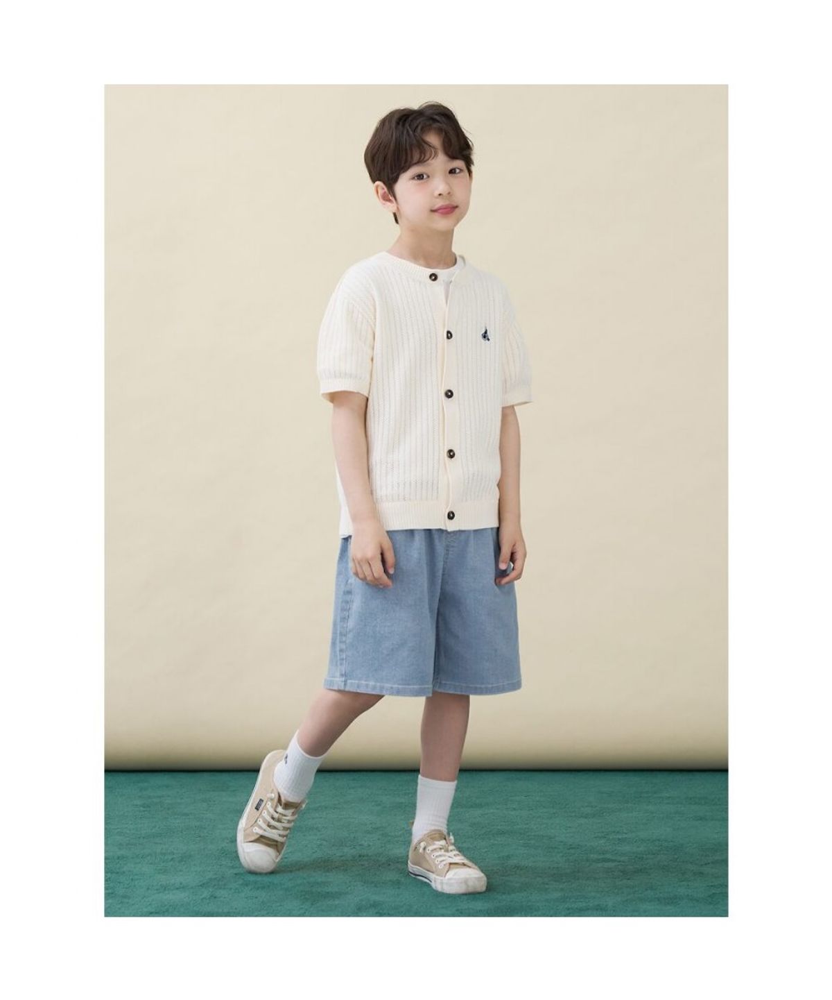 빈폴 키즈(BEANPOLE KIDS) [솔솔니트] 반소매 면 크로쉐 라운드 카디건  아이보리 (BI645AU010)