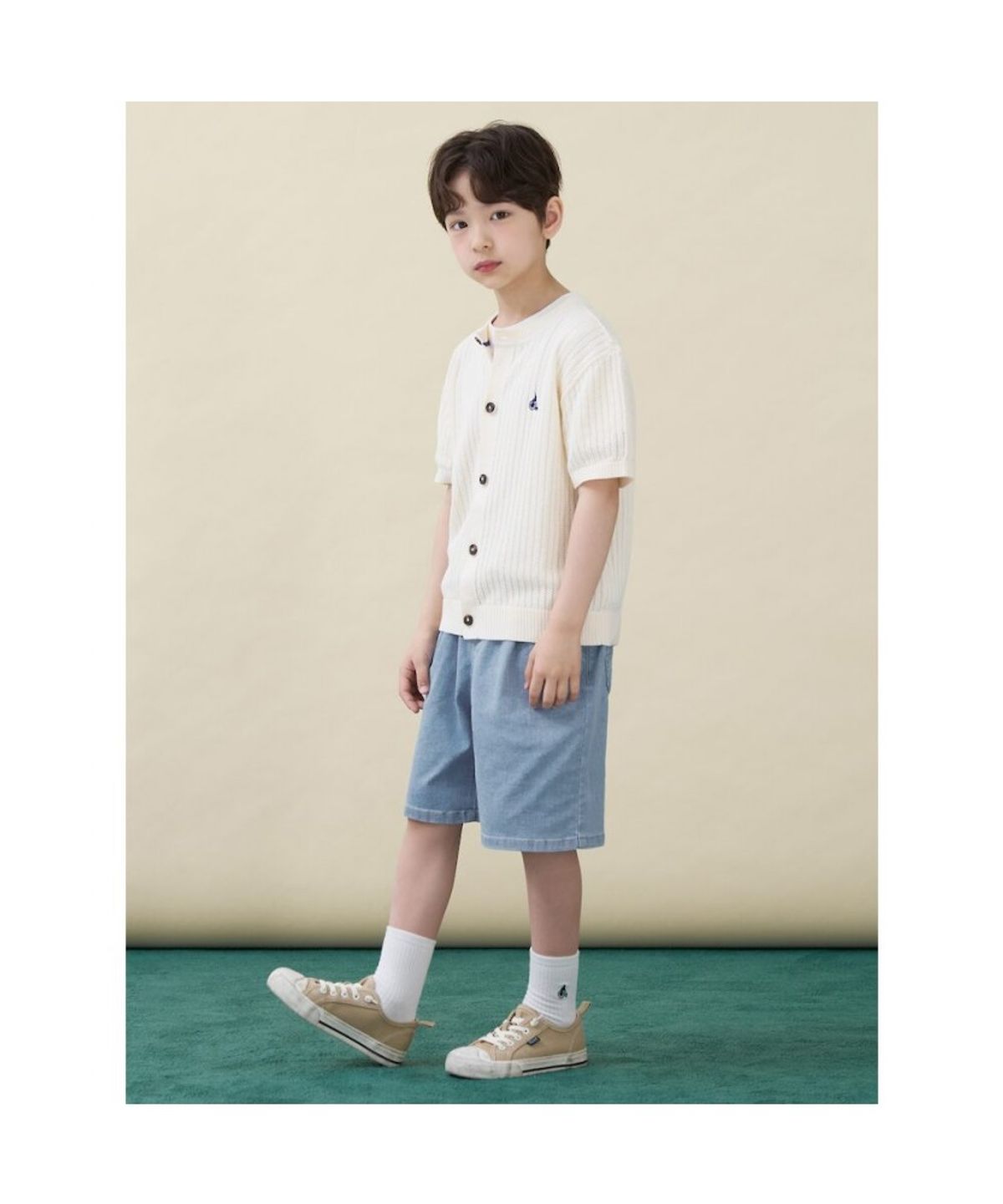 빈폴 키즈(BEANPOLE KIDS) [솔솔니트] 반소매 면 크로쉐 라운드 카디건  아이보리 (BI645AU010)