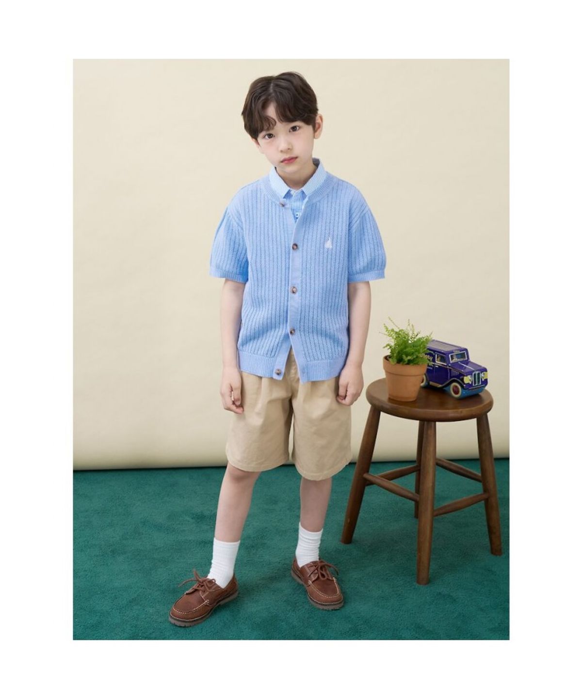 빈폴 키즈(BEANPOLE KIDS) [솔솔니트] 반소매 면 크로쉐 라운드 카디건  스카이 블루 (BI645AU01Q)