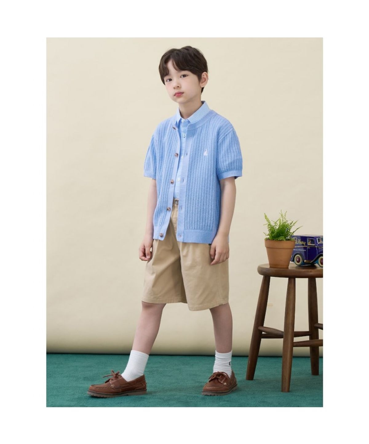 빈폴 키즈(BEANPOLE KIDS) [솔솔니트] 반소매 면 크로쉐 라운드 카디건  스카이 블루 (BI645AU01Q)