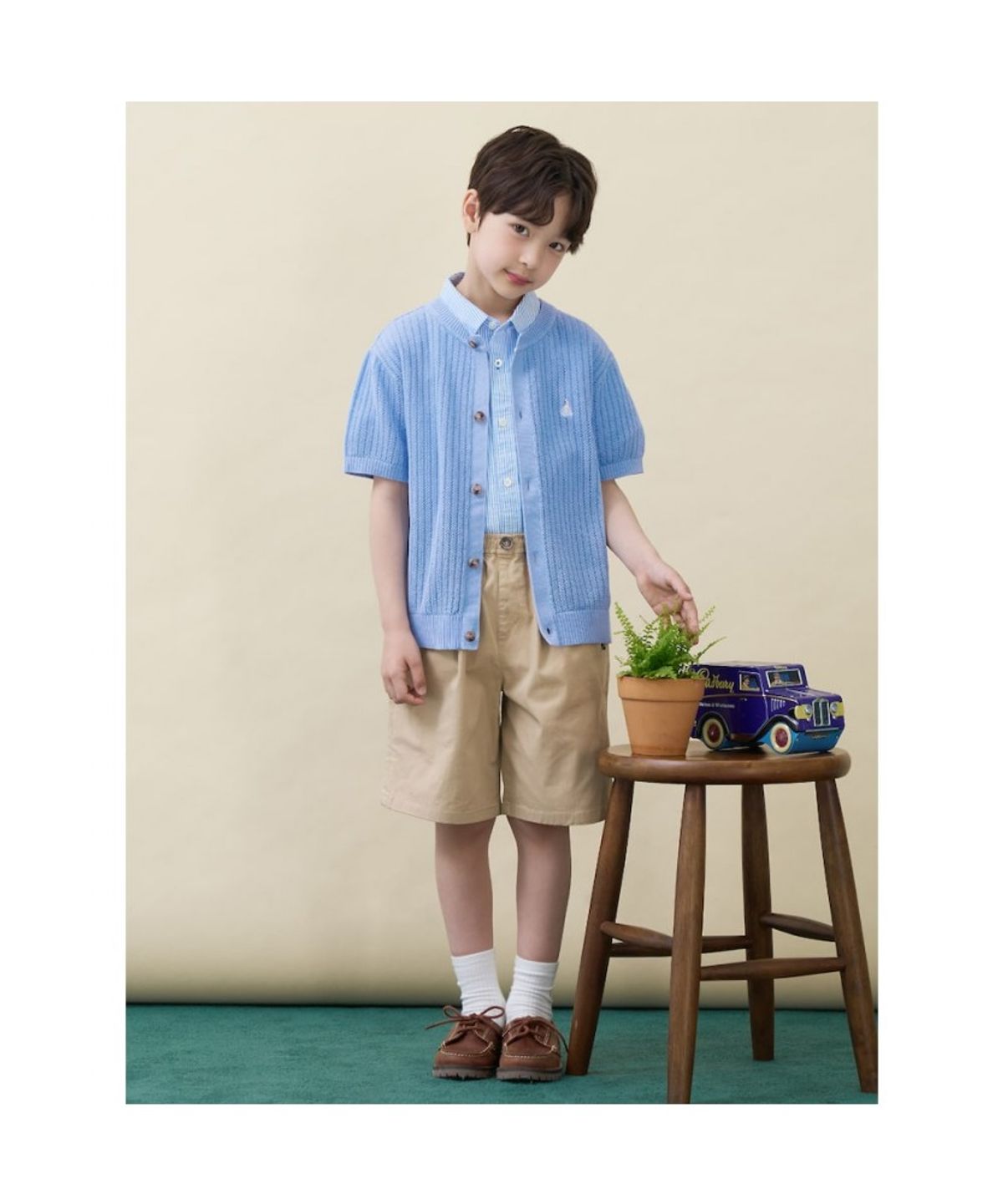 빈폴 키즈(BEANPOLE KIDS) [솔솔니트] 반소매 면 크로쉐 라운드 카디건  스카이 블루 (BI645AU01Q)