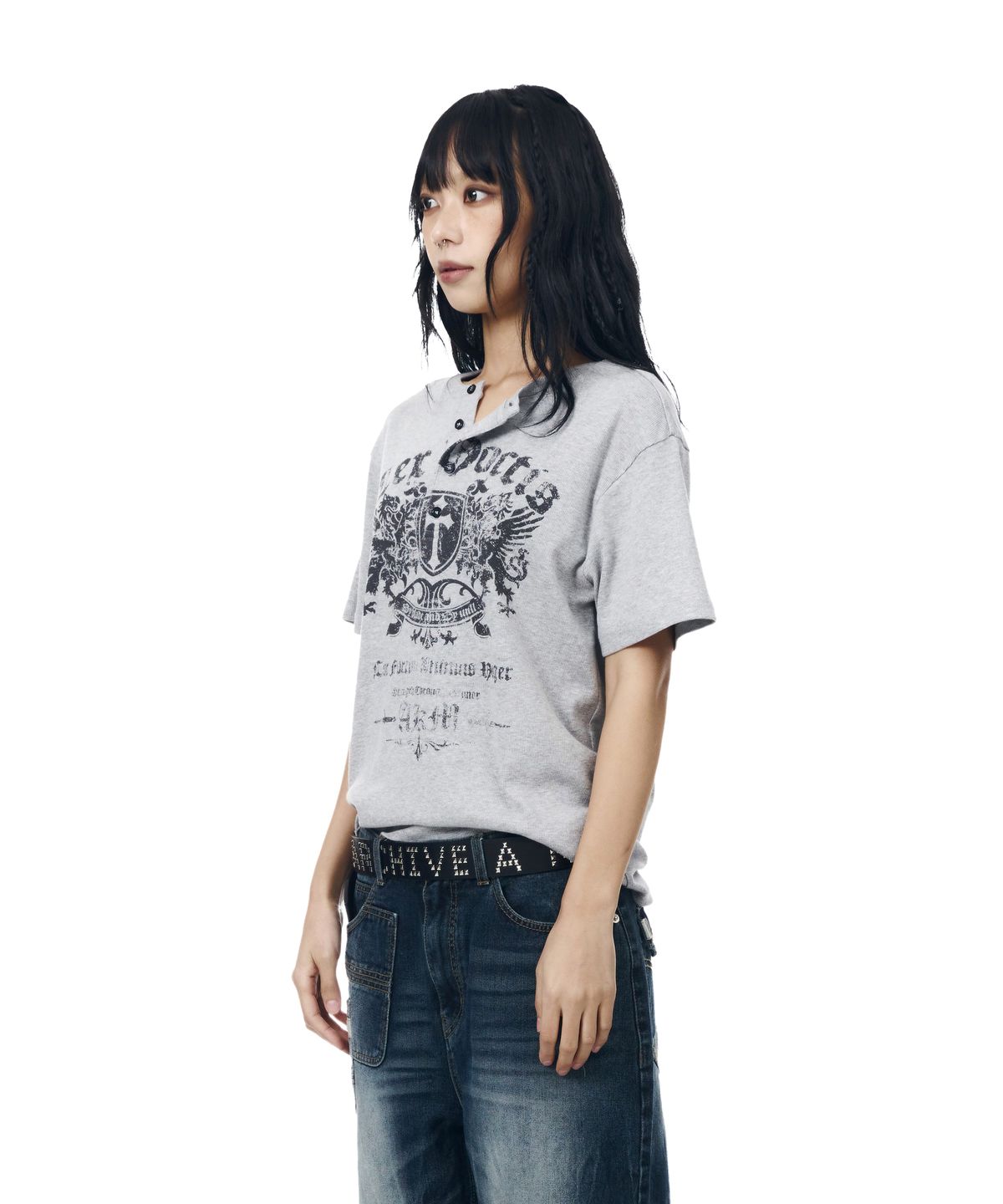 아캄(AAKAM) Shield Henry Neck Half Top (Gray)