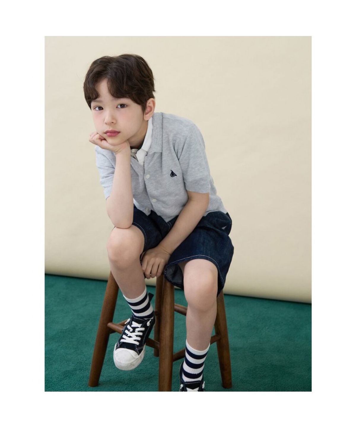 빈폴 키즈(BEANPOLE KIDS) [솔솔니트] 반소매 면 플레인 T칼라 가디건  그레이 (BI645AU023)