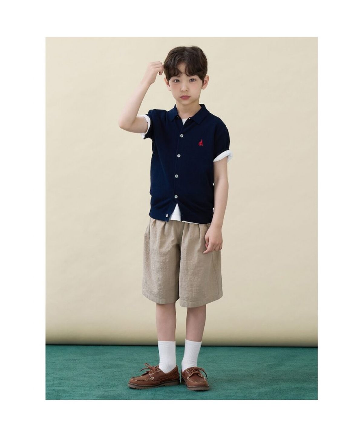 빈폴 키즈(BEANPOLE KIDS) [솔솔니트] 반소매 면 플레인 T칼라 가디건  네이비 (BI645AU02R)