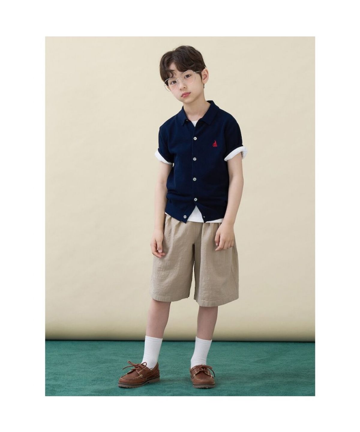 빈폴 키즈(BEANPOLE KIDS) [솔솔니트] 반소매 면 플레인 T칼라 가디건  네이비 (BI645AU02R)