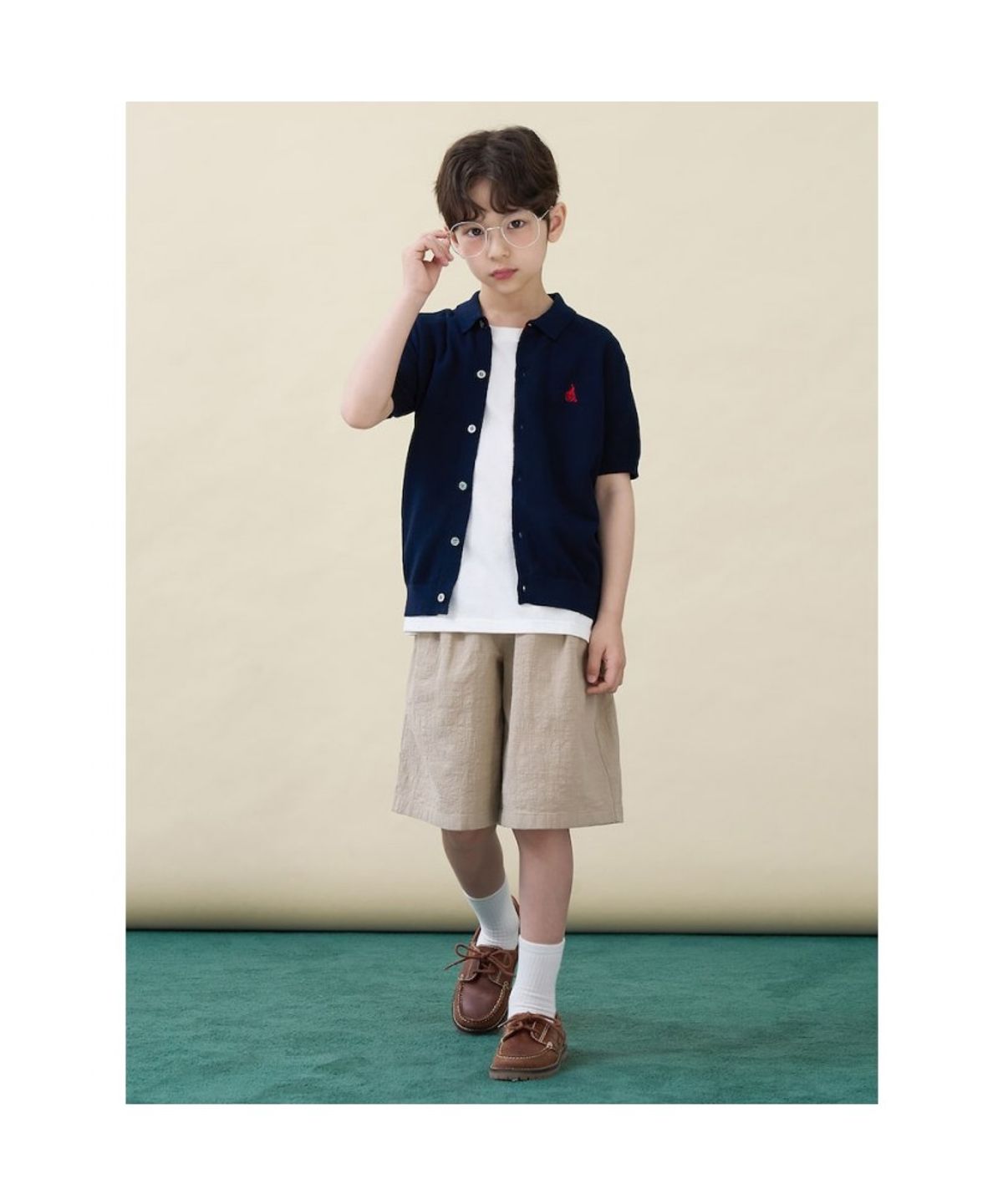 빈폴 키즈(BEANPOLE KIDS) [솔솔니트] 반소매 면 플레인 T칼라 가디건  네이비 (BI645AU02R)